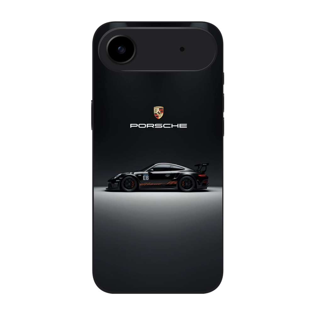 Porsche Phone Case For iPhone Samsung Galaxy Pixel - Porsche Logo And Porsche GT3 RS Spotlight Effect On Dark Background