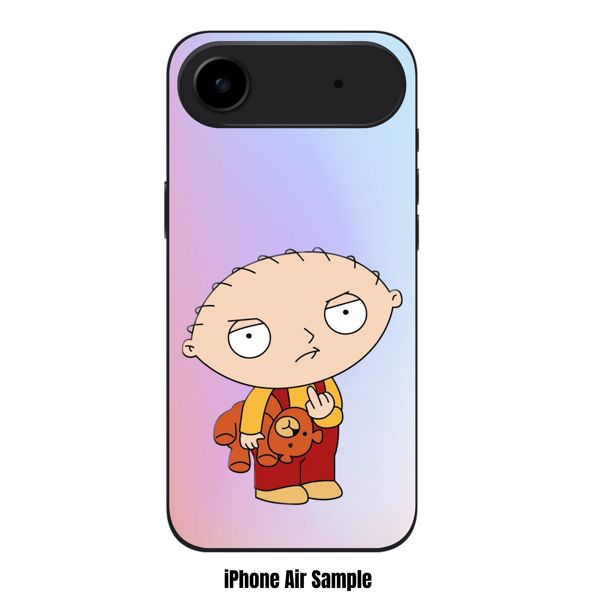 Family Guy Stewie Griffin Phone Case For iPhone Samsung Galaxy Pixel - Stewie Griffin Holding Rupert And Giving The Middle Finger On Pastel Gradient Background