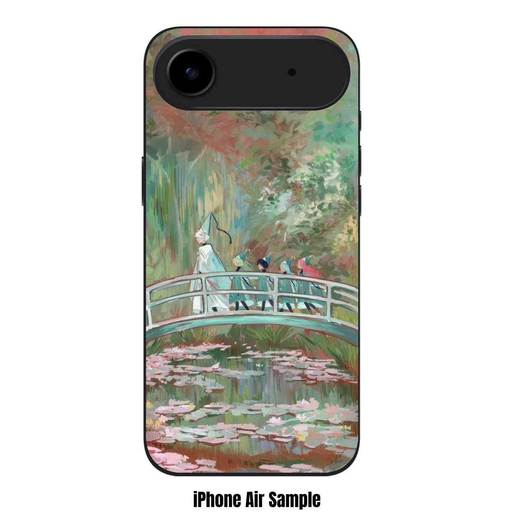 Witch Hat Atelier Phone Case For iPhone Samsung Galaxy Pixel - Witch Hat Atelier Cast Walking Across Monet Style Water Lily Pond Bridge Background
