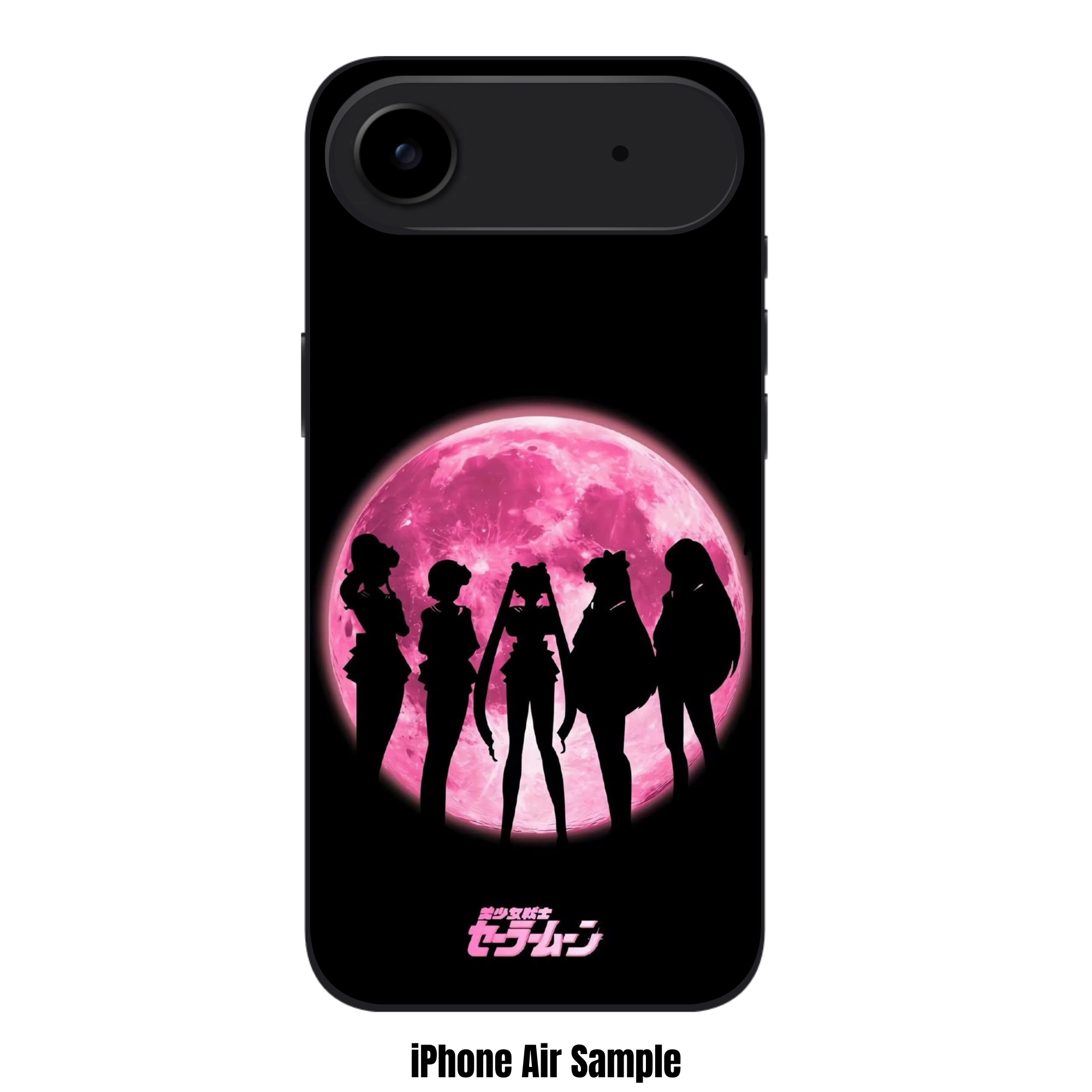 Sailor Moon Phone Case For iPhone Samsung Galaxy Pixel - Sailor Guardian Silhouettes On Pink Moon And Black Background