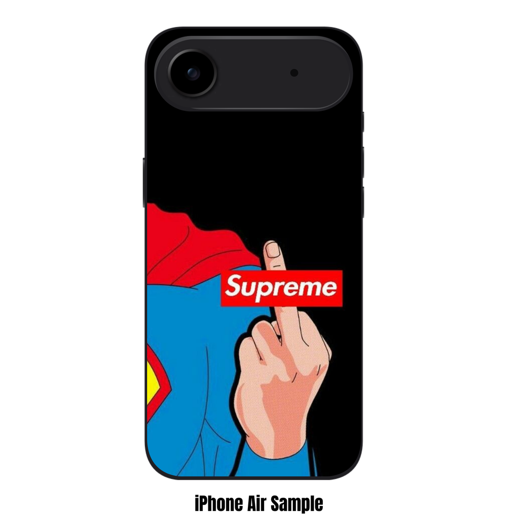Supreme Phone Case For iPhone Samsung Galaxy Pixel - Supreme Logo And Superman Middle Finger On Black Background