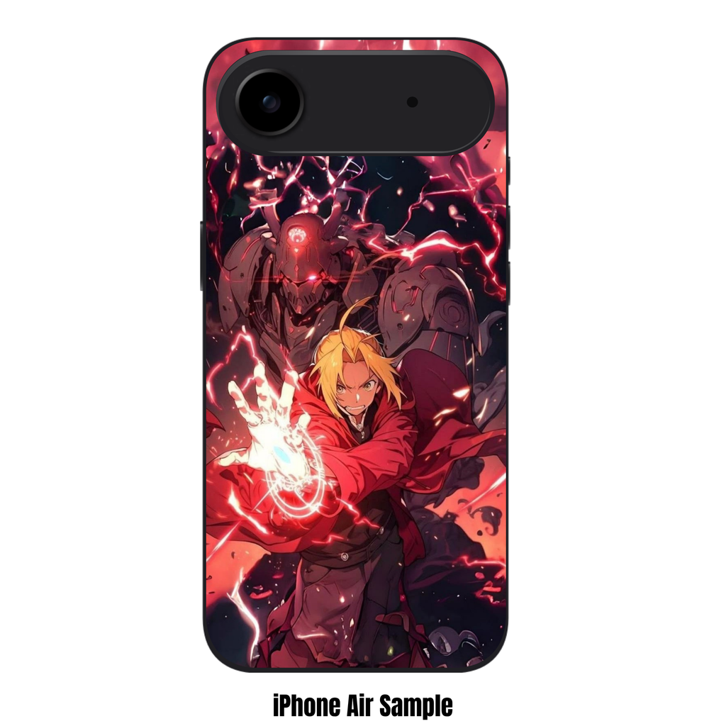 Fullmetal Alchemist Phone Case For iPhone Samsung Galaxy Pixel - Edward Elric Performing Alchemy With Alphonse Elric And Red Lightning Energy On Dark Red Background