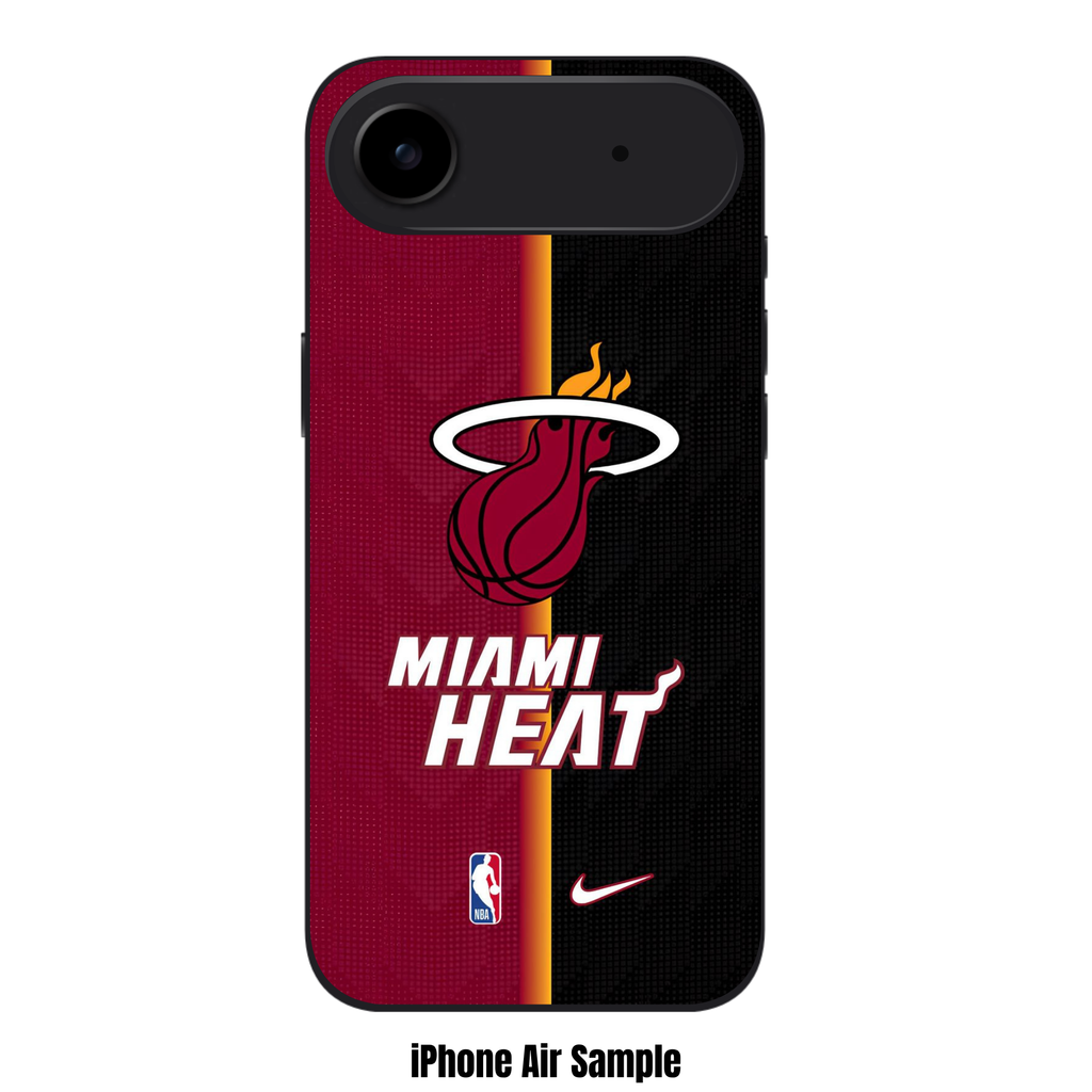 NBA Miami Heat Phone Case For iPhone Samsung Galaxy Pixel - Miami Heat And Nike Logos On Maroon And Black Split Background