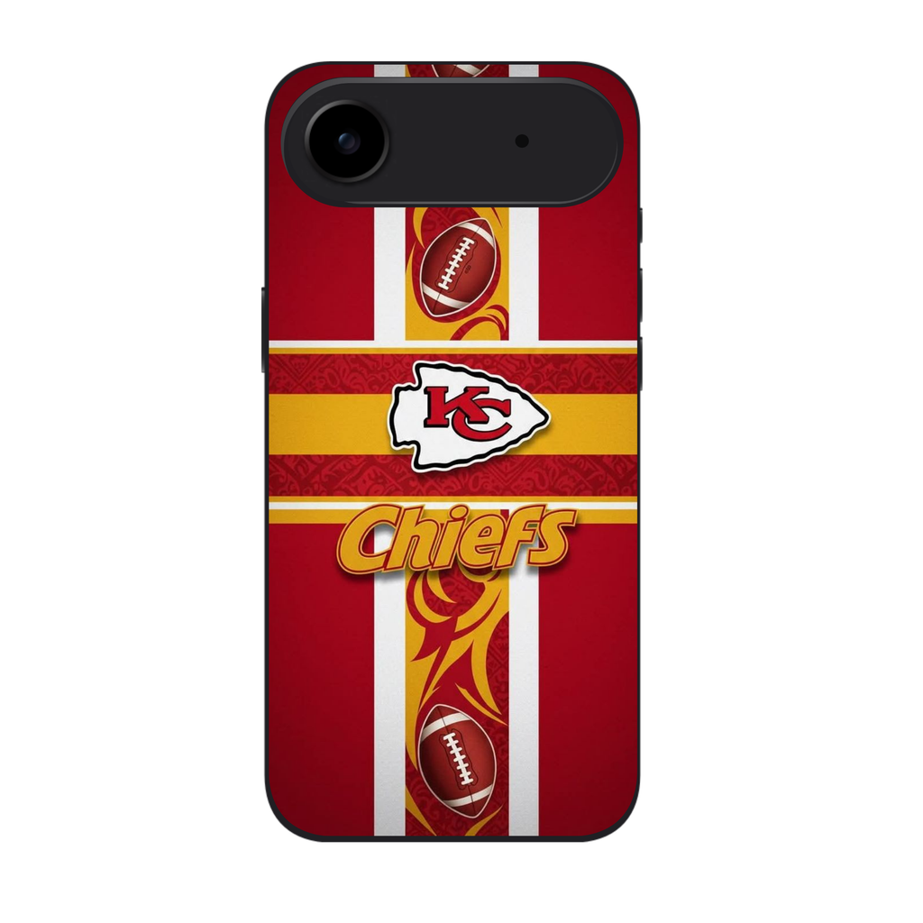 NFL Kansas City Chiefs Phone Case For iPhone Samsung Galaxy Pixel - Kansas City Chiefs Logo And Footballs On Red And Yellow Cross Background