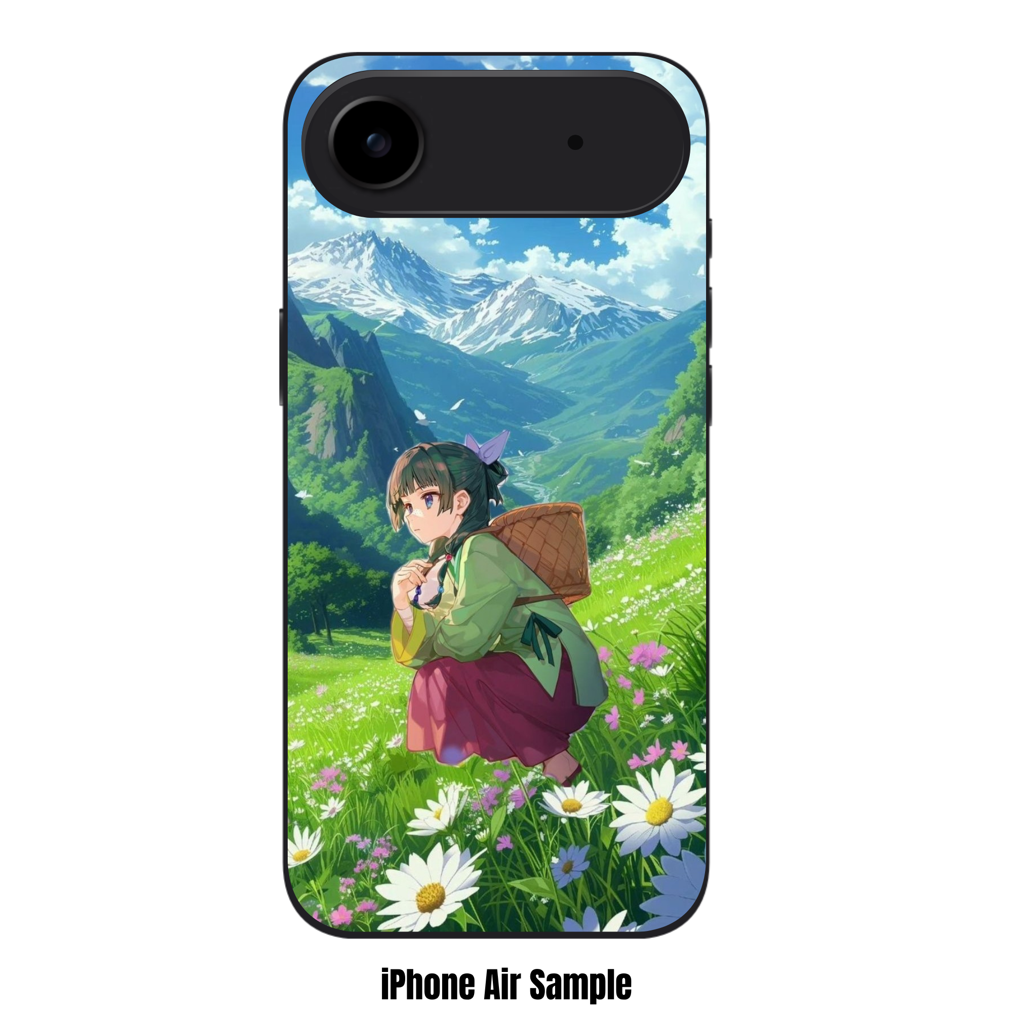 The Apothecary Diaries Maomao Phone Case For iPhone Samsung Galaxy Pixel - Maomao Squatting In A Flower Field With A Basket On A Mountain Background