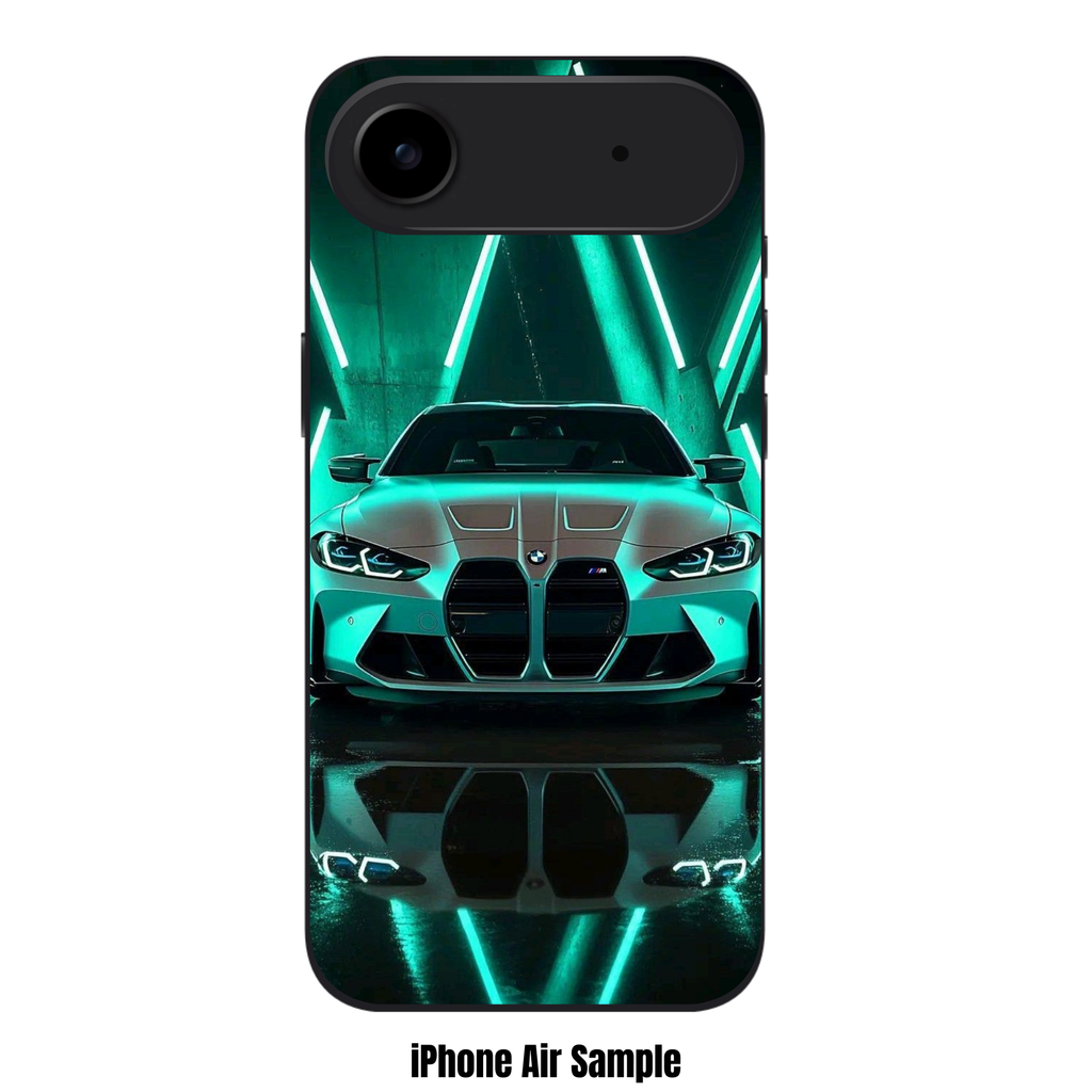 BMW Phone Case For iPhone Samsung Galaxy Pixel - BMW M4 Competition And Teal Neon Lights Poster