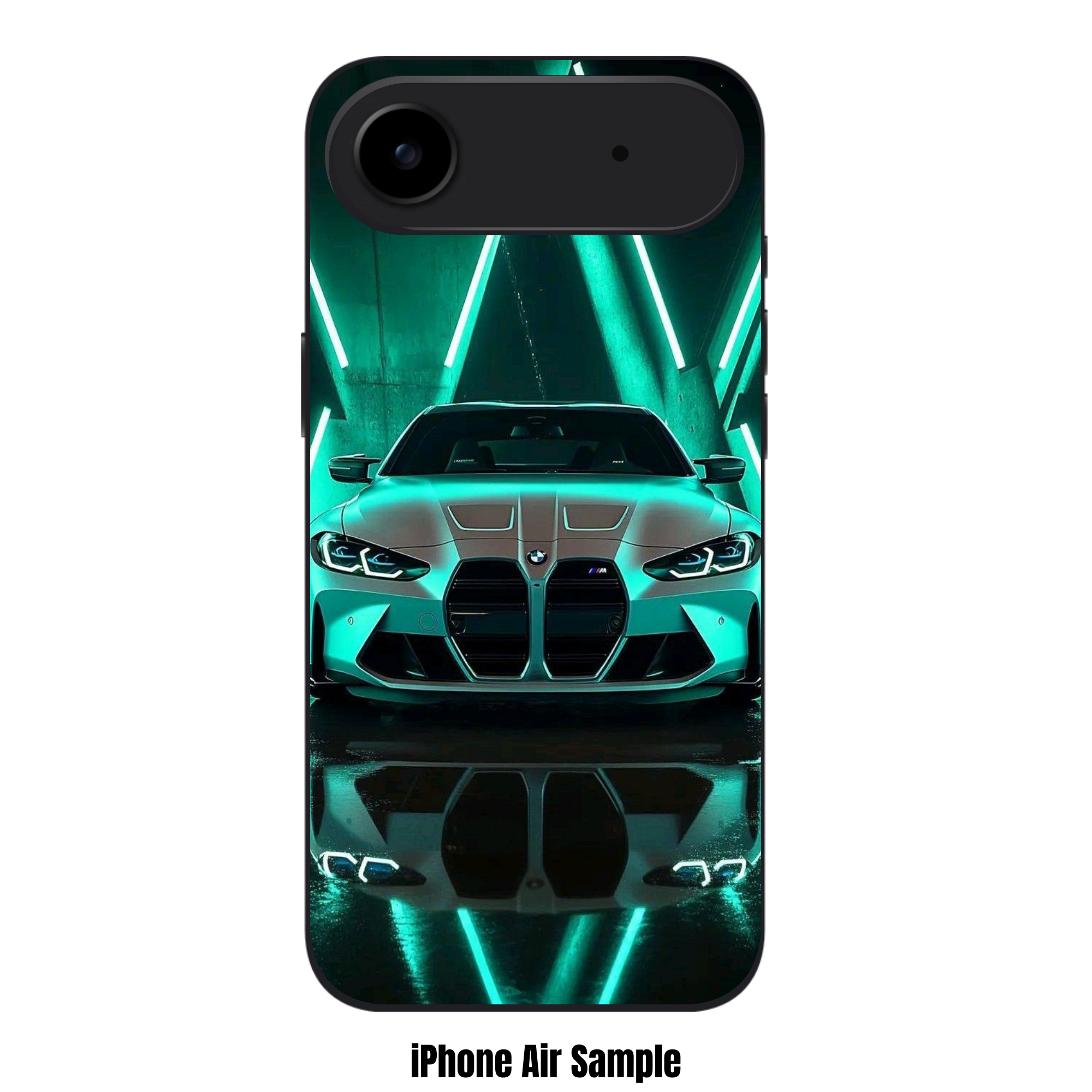 BMW Phone Case For iPhone Samsung Galaxy Pixel - BMW M4 Competition And Teal Neon Lights Poster