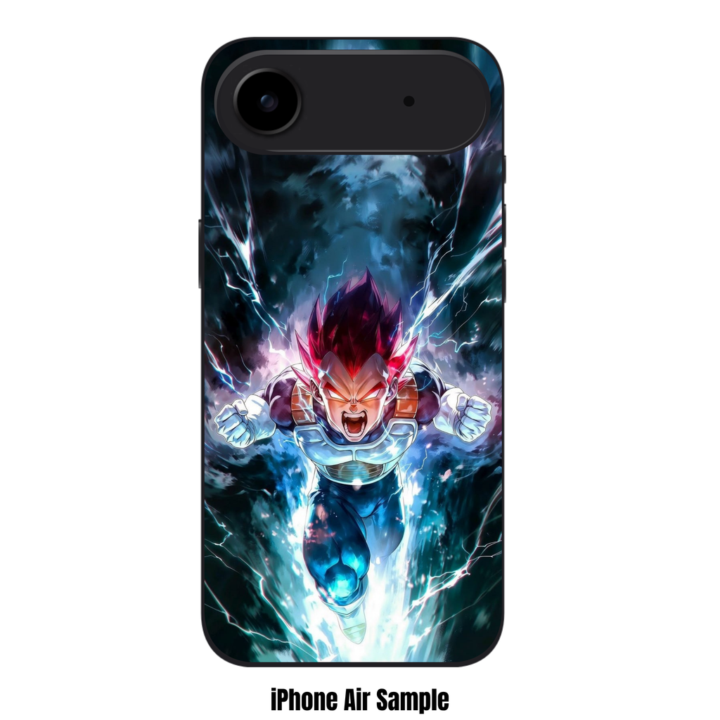 Dragon Ball Vegeta Phone Case For iPhone Samsung Galaxy Pixel - Super Saiyan God Vegeta Action Art With Blue Energy Waves And Lightning On Dark Cloudy Background
