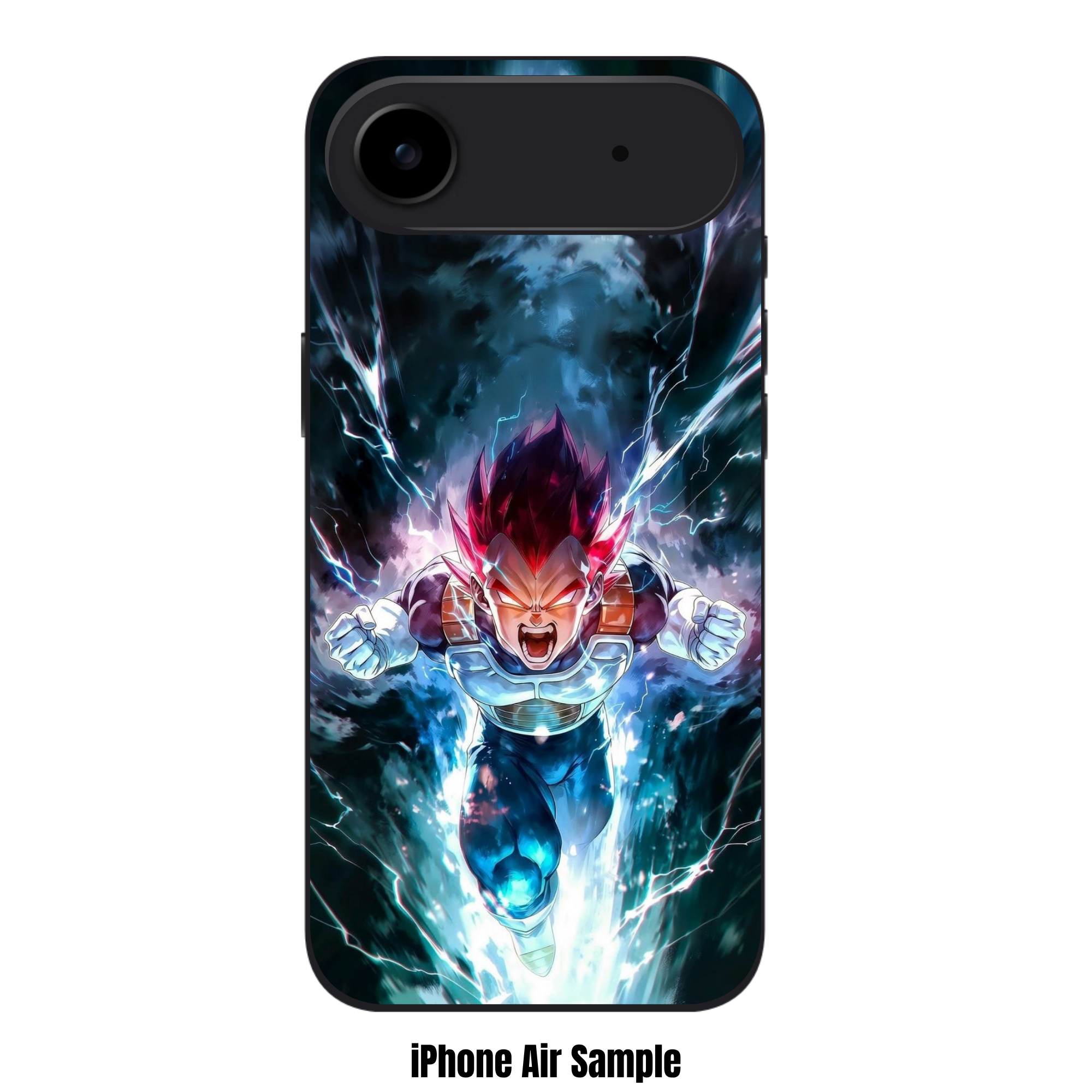 Dragon Ball Vegeta Phone Case For iPhone Samsung Galaxy Pixel - Super Saiyan God Vegeta Action Art With Blue Energy Waves And Lightning On Dark Cloudy Background