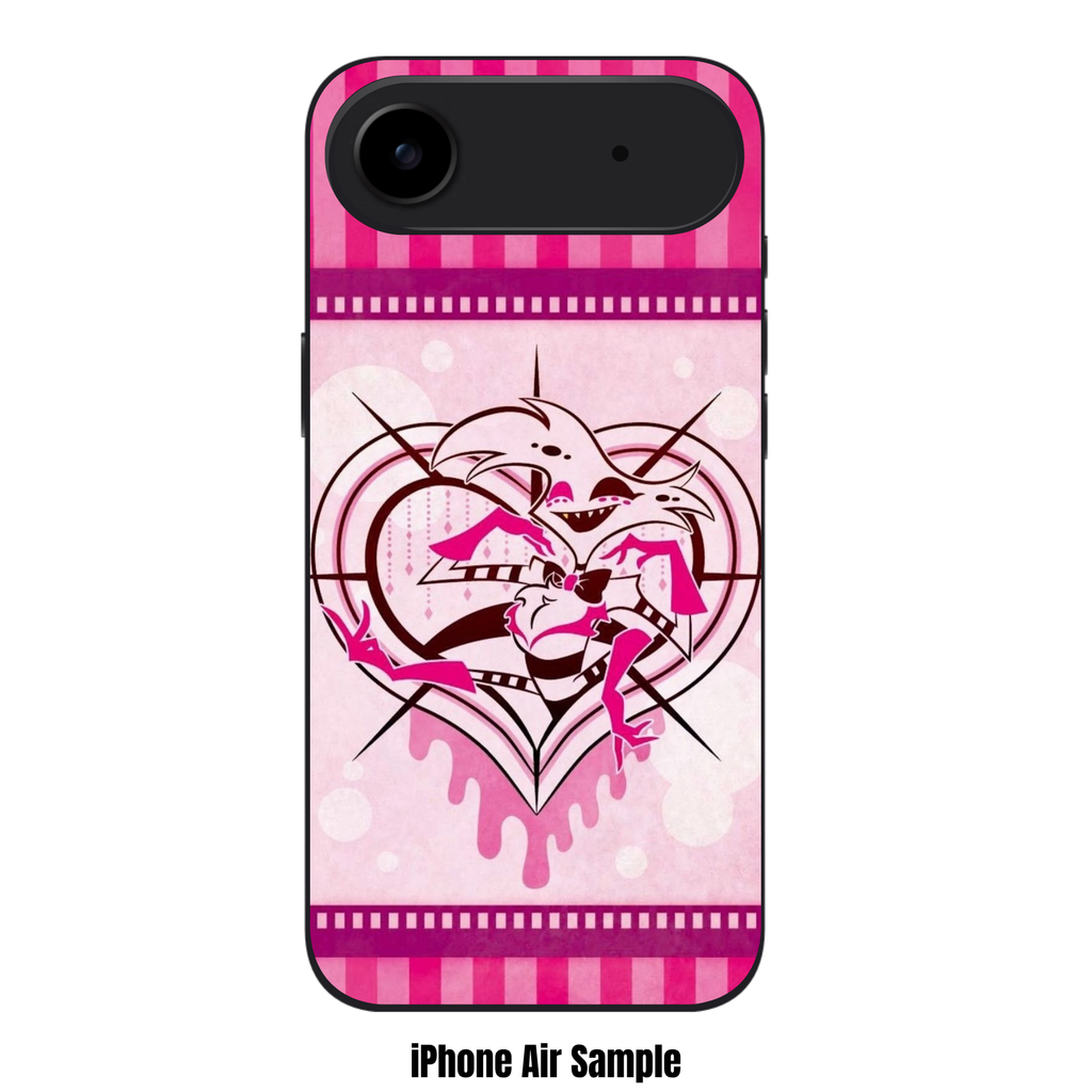 Hazbin Hotel Angel Dust Phone Case For iPhone Samsung Galaxy Pixel - Angel Dust Heart Illustration On Pink Striped Background