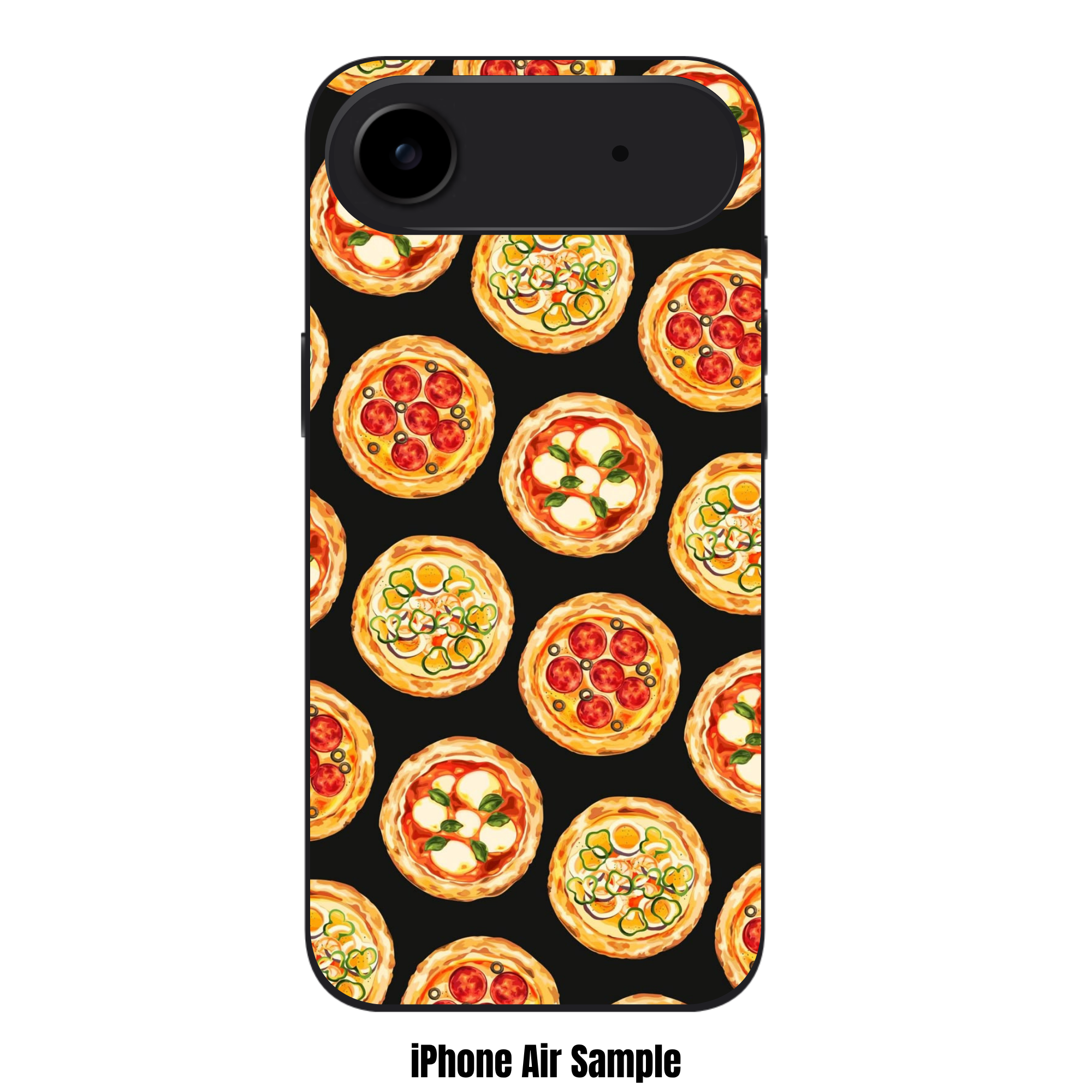 Pizza Pattern Phone Case For iPhone Samsung Galaxy Pixel - Gourmet Illustrated Pizza Mix Pattern In Black Background