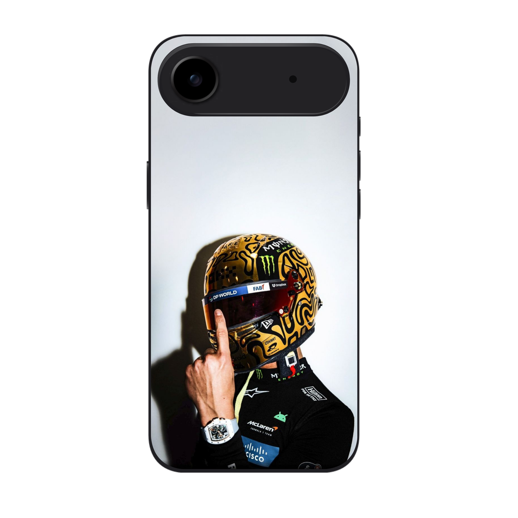 F1 Formula 1 Lando Norris Phone Case For iPhone Samsung Galaxy Pixel - Lando Norris Gold Chrome Blob Pattern Racing Helmet Shoulders Up Poster