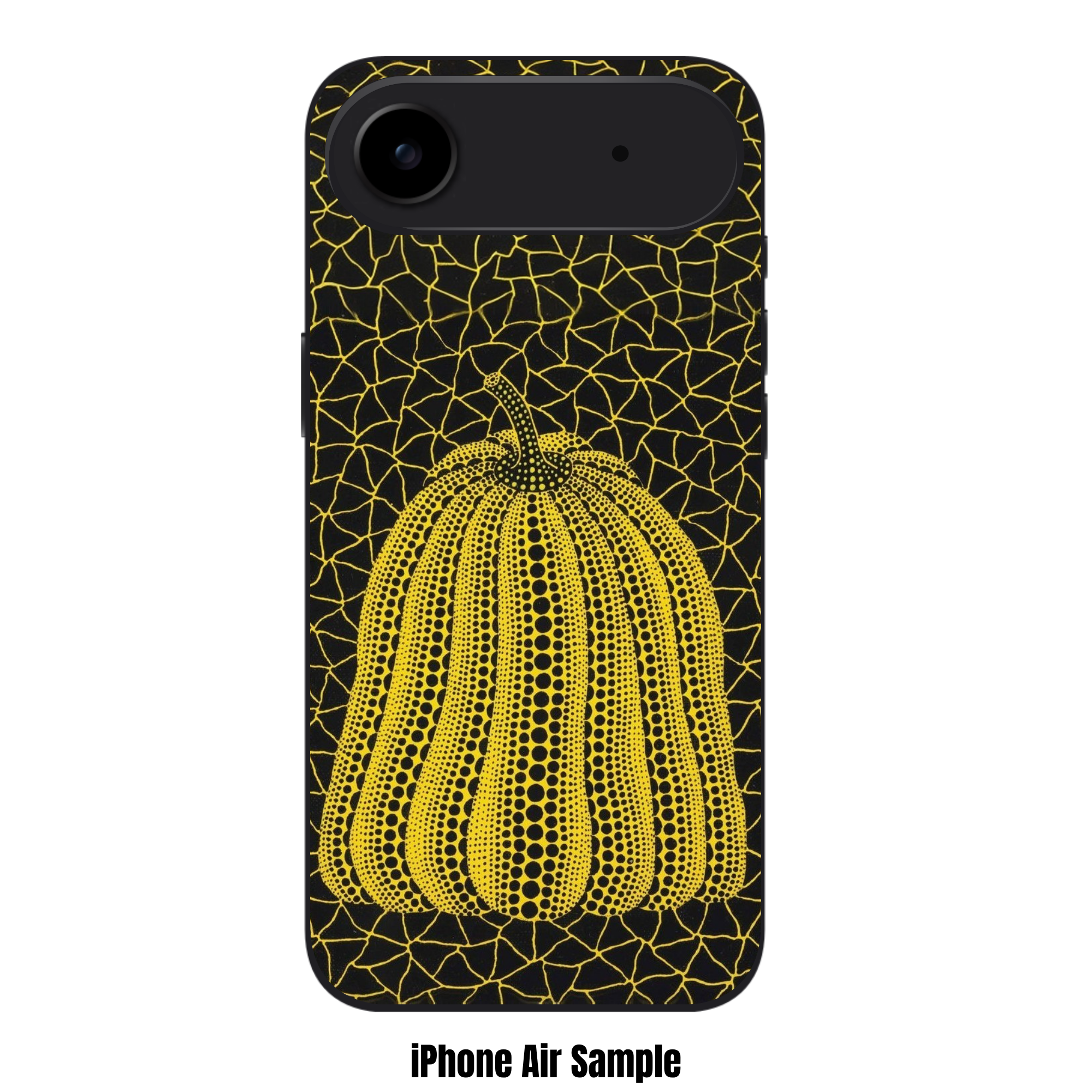 Yayoi Kusama Phone Case For iPhone Samsung Galaxy Pixel - Yellow Pumpkin With Black Polka Dots On Black Crackle Background