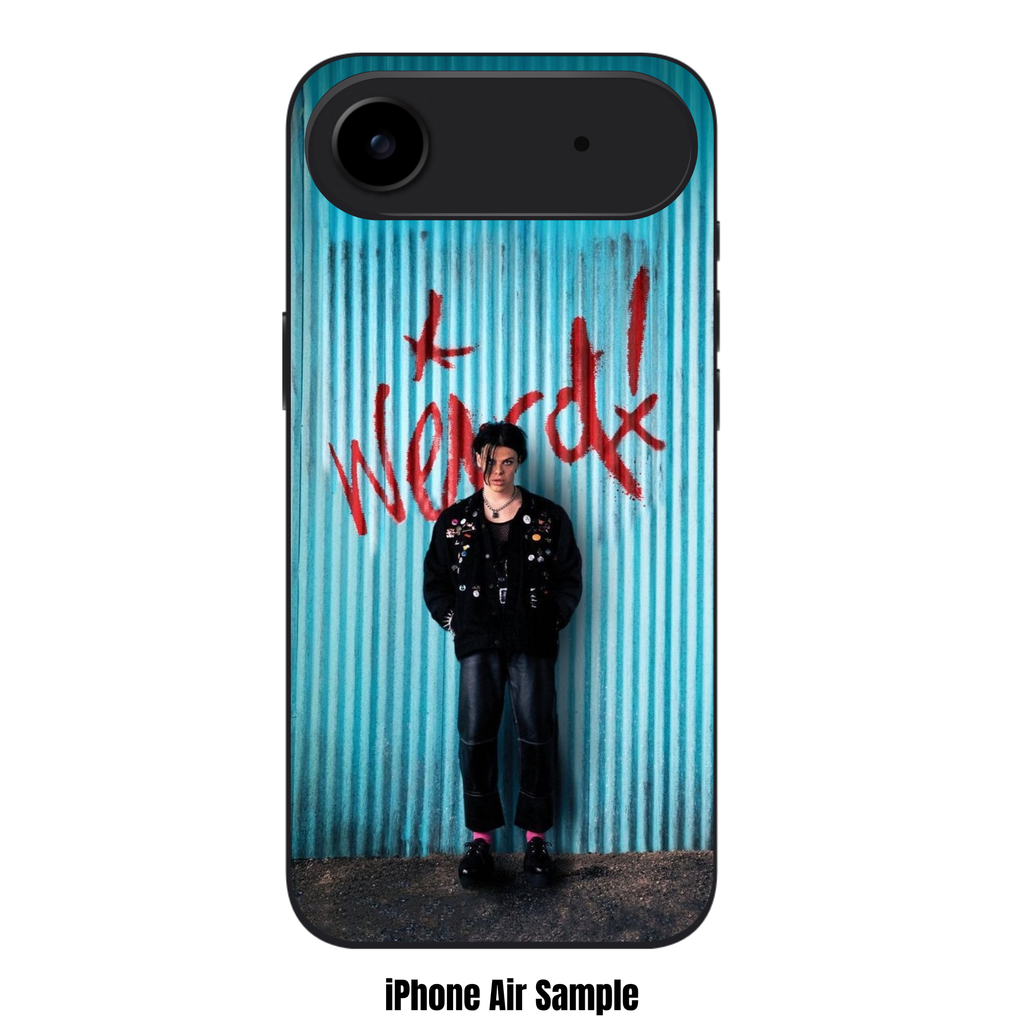 Yungblud Phone Case For iPhone Samsung Galaxy Pixel - Yungblud Standing In Front Of Blue Corrugated Metal Wall Background