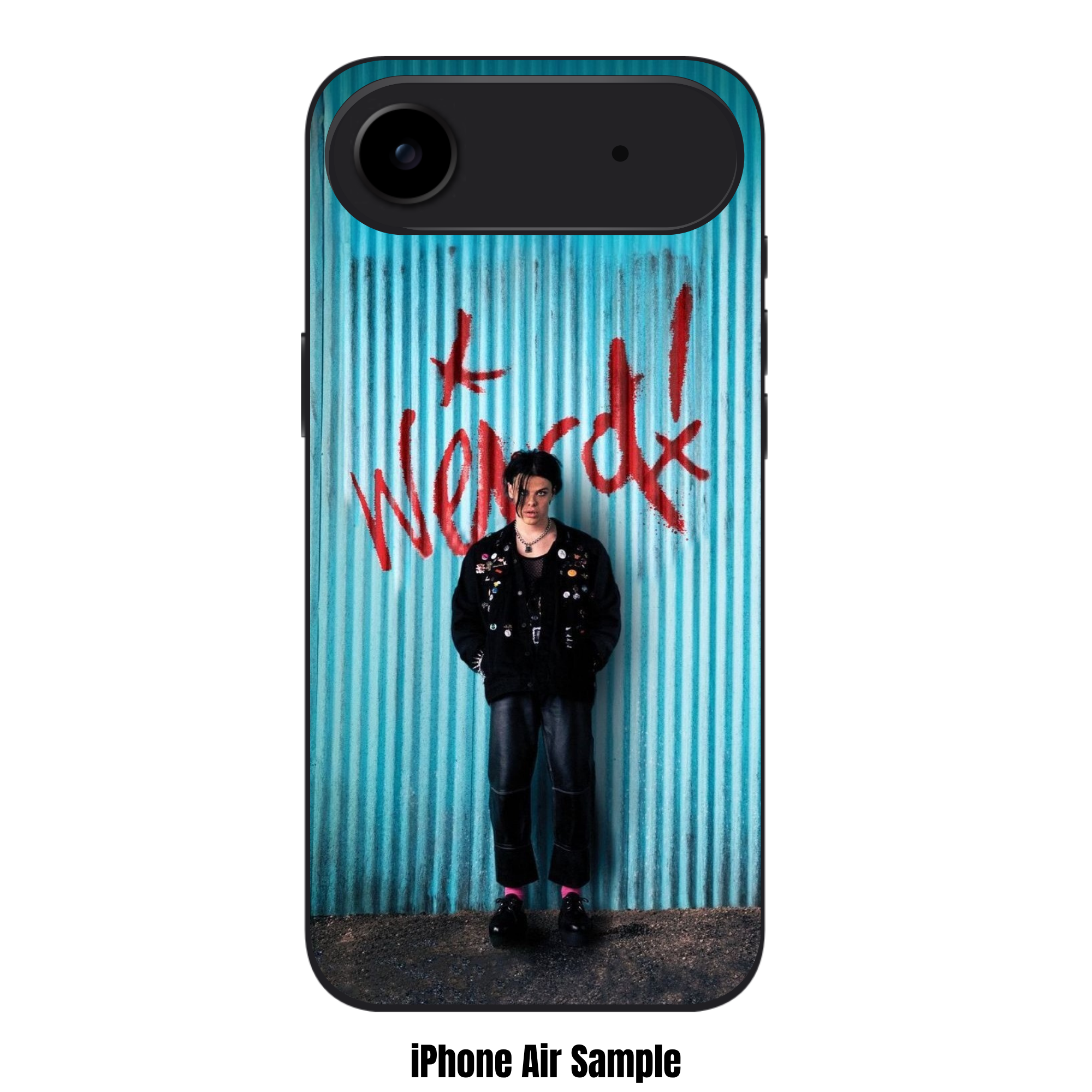 Yungblud Phone Case For iPhone Samsung Galaxy Pixel - Yungblud Standing In Front Of Blue Corrugated Metal Wall Background