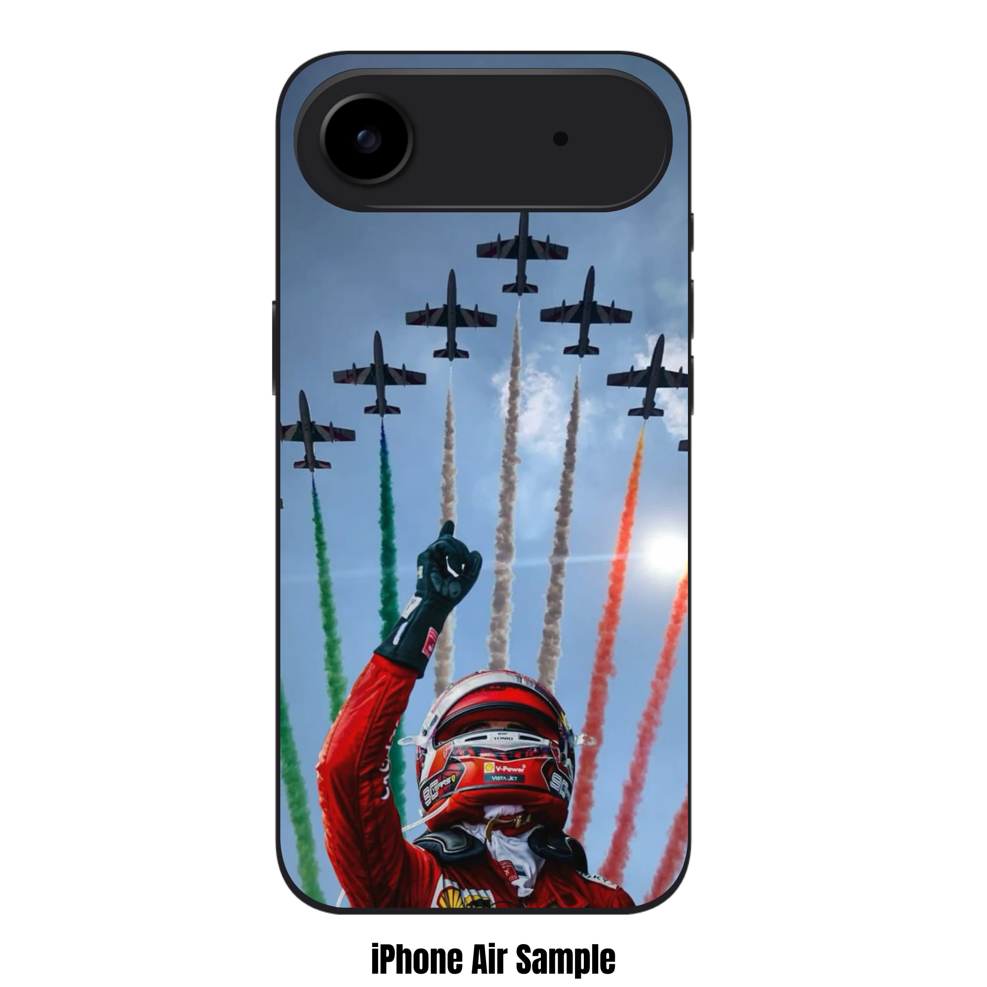 F1 Formula 1 Charles Leclerc Phone Case For iPhone Samsung Galaxy Pixel - Charles Leclerc Pointing At Frecce Tricolori Jets At Monza Background