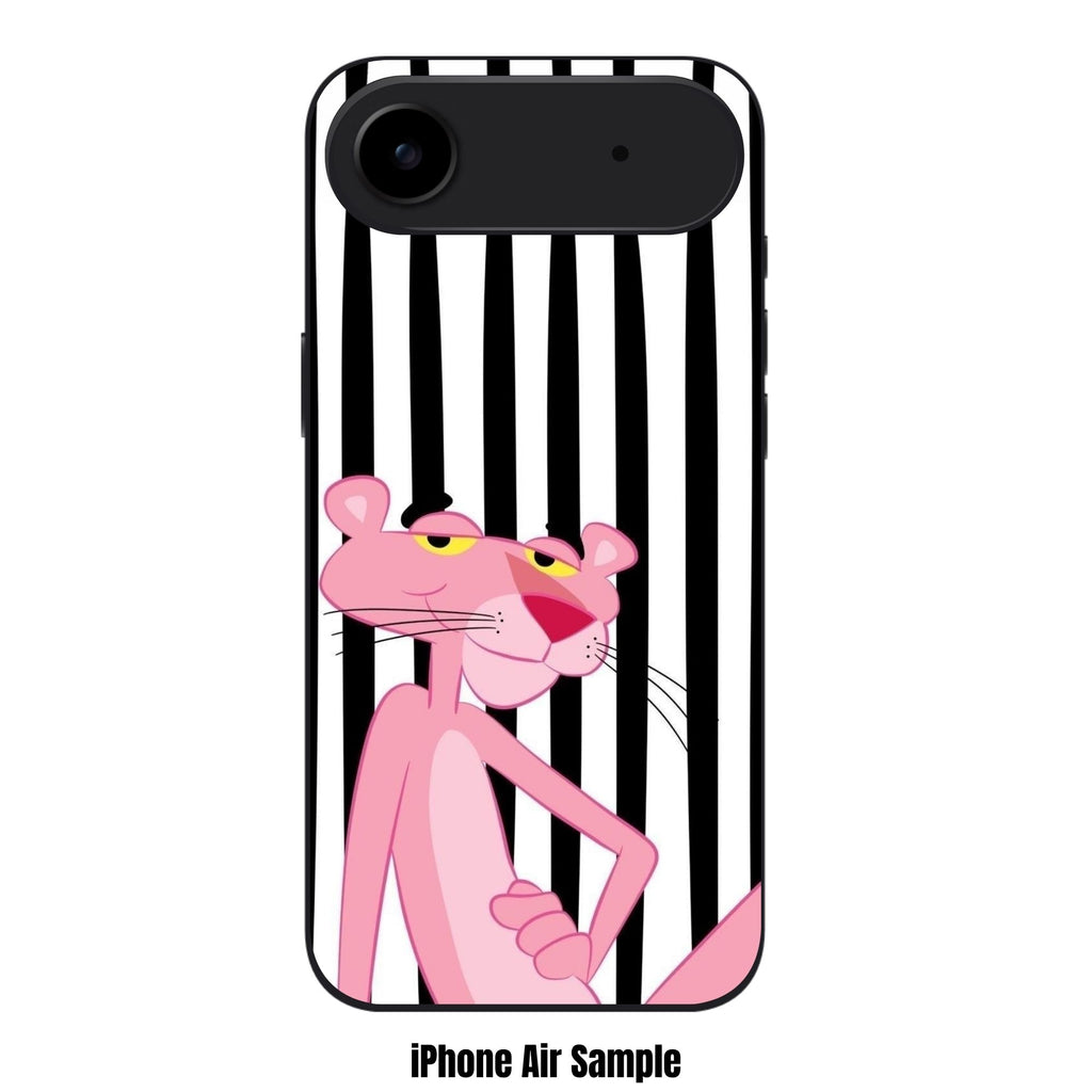 Pink Panther Phone Case For iPhone Samsung Galaxy Pixel - Pink Panther In Black And White Vertical Stripes Background