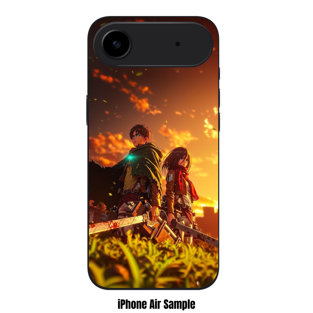 Attack on Titan Phone Case For iPhone Samsung Galaxy Pixel - Eren Yeager And Mikasa Ackerman Under Golden Sunset Sky Background