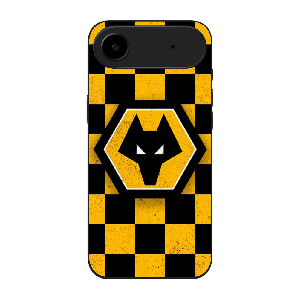 Wolverhampton Wanderers FC Phone Case For iPhone Samsung Galaxy Pixel - Wolverhampton Wanderers FC Crest On Distressed Yellow And Black Checkerboard Background
