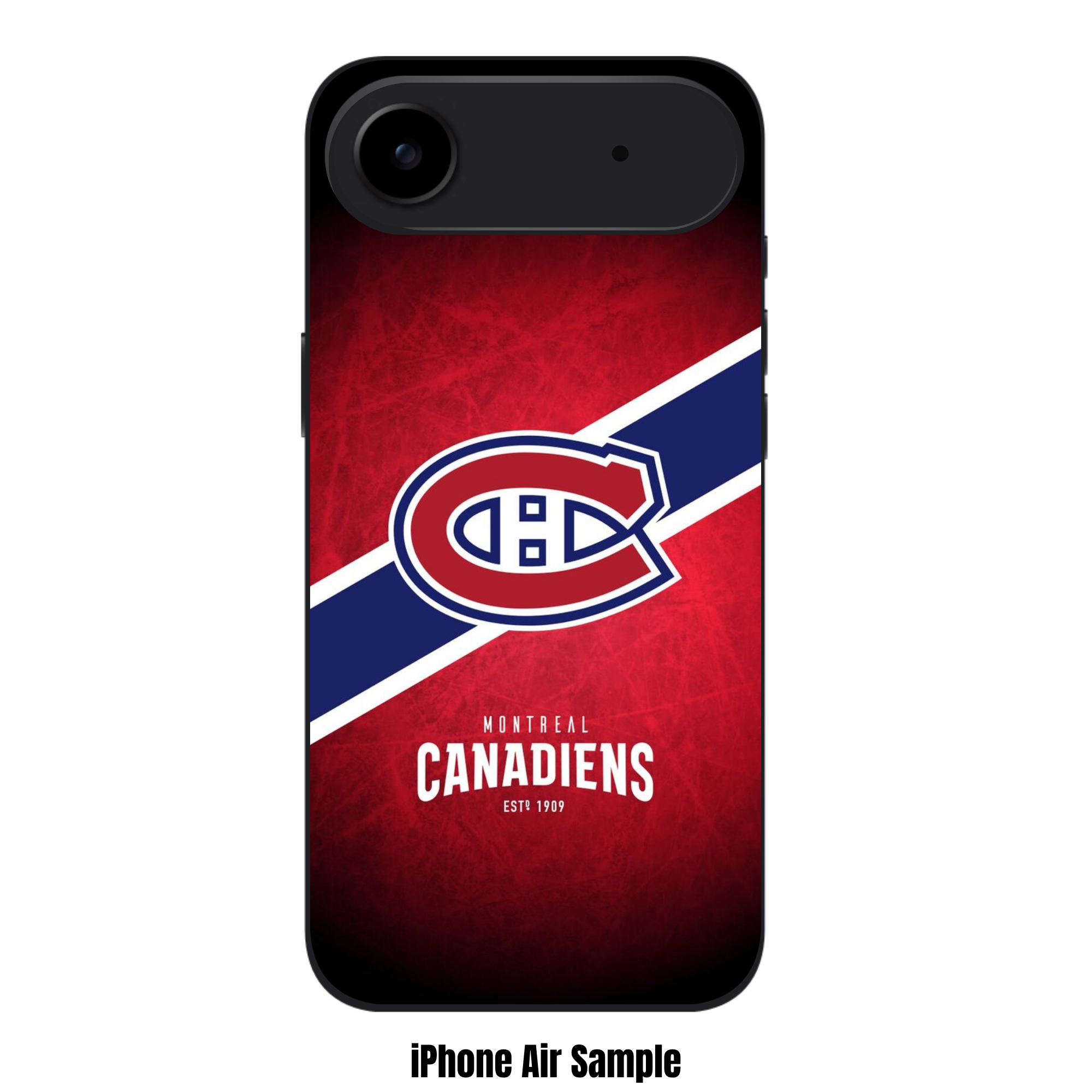 NHL Montreal Canadiens Phone Case For iPhone Samsung Galaxy Pixel - Montreal Canadiens Logo And Diagonal Stripes On Textured Red Background