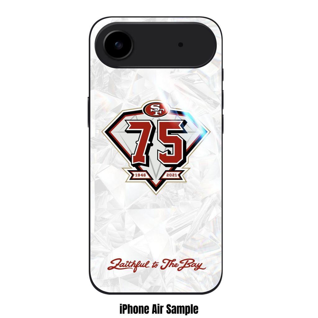 NFL San Francisco 49ers Phone Case For iPhone Samsung Galaxy Pixel - San Francisco 49ers 75th Anniversary Diamond Logo On Crystal Background