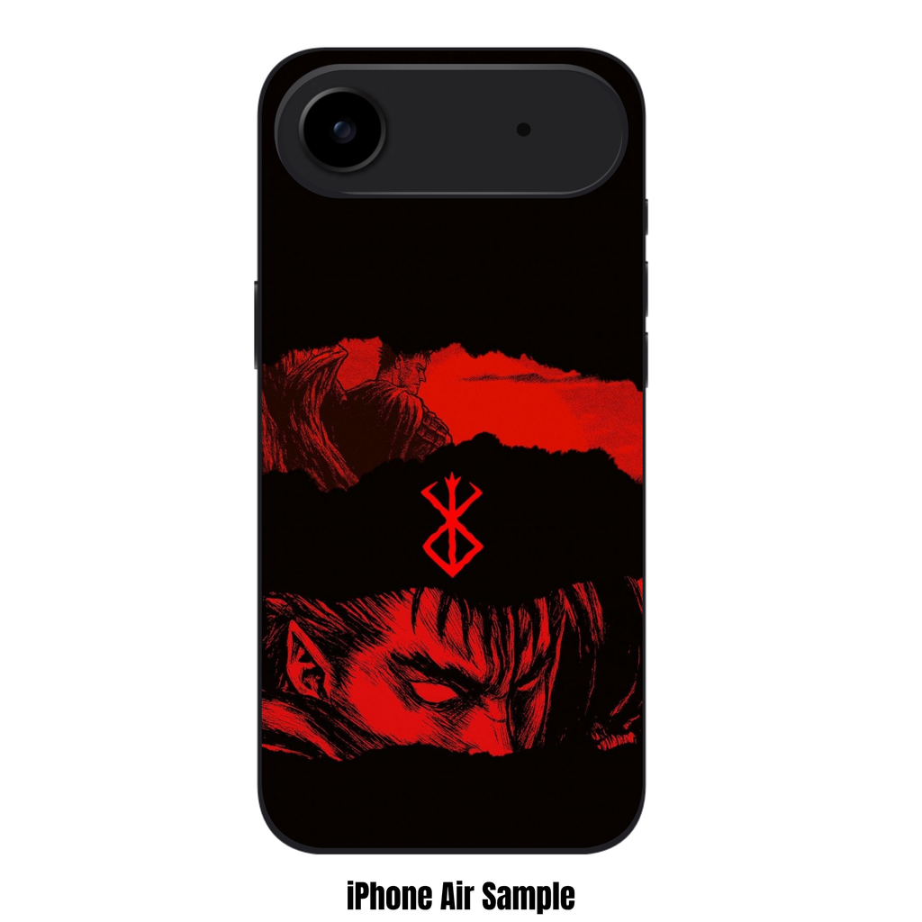 Berserk Guts Phone Case For iPhone Samsung Galaxy Pixel - Guts Looking Ahead Under Red Brand Of Sacrifice Symbol On Black Background