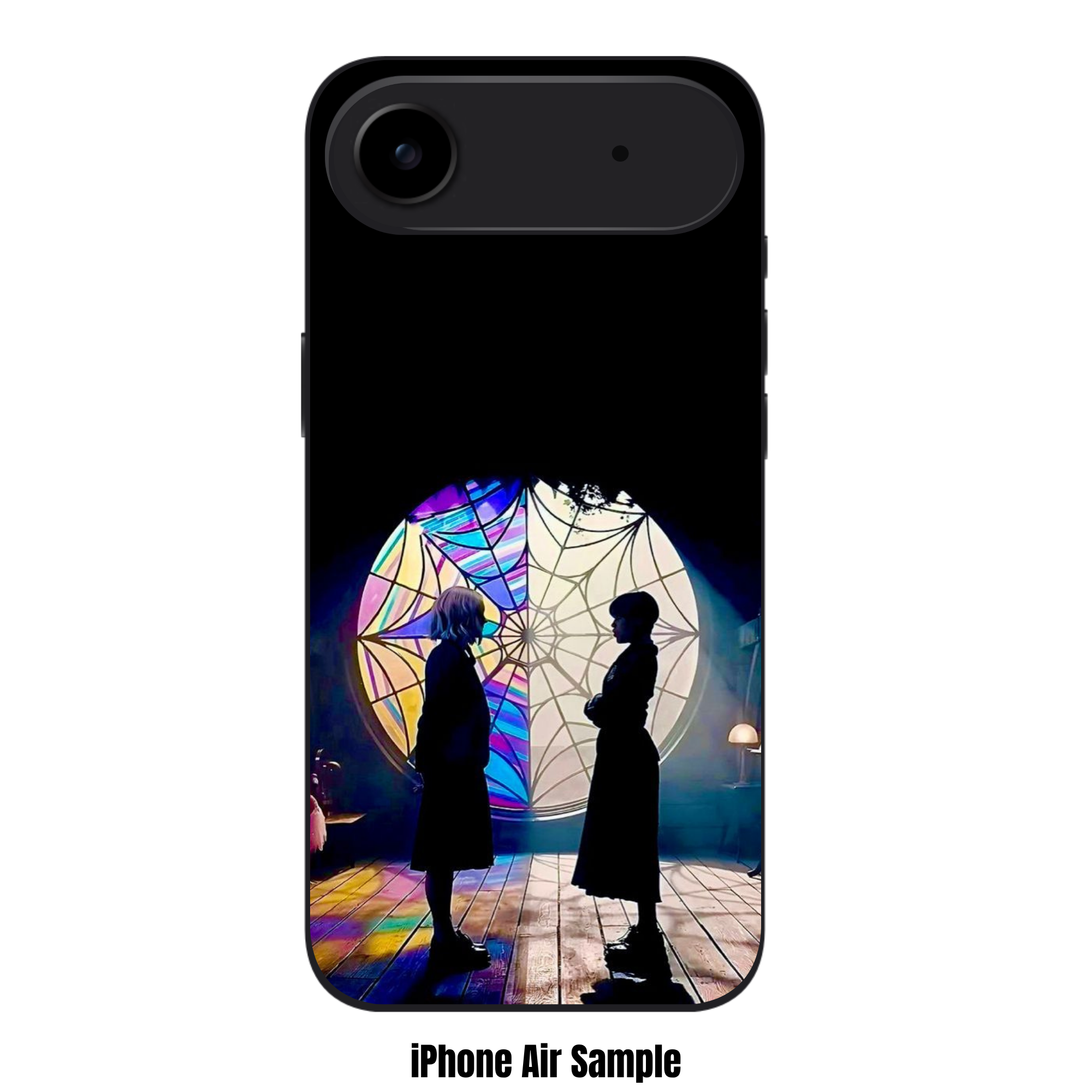 Wednesday Phone Case For iPhone Samsung Galaxy Pixel - Wednesday Addams And Enid Sinclair In Front Of Spiderweb Stained Glass Window Poster