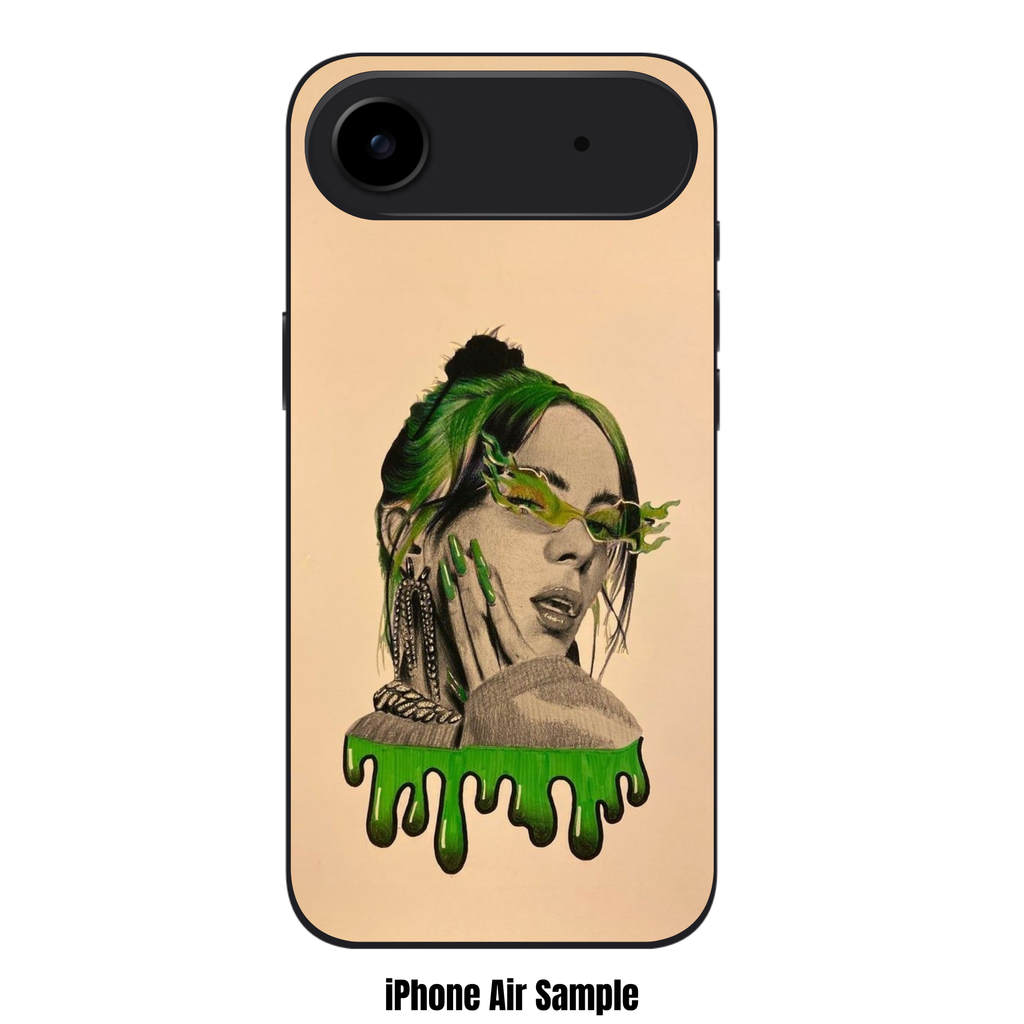 Billie Eilish Phone Case For iPhone Samsung Galaxy Pixel - Billie Eilish Colored Pencil Drawing With Green Slime Element On Beige Background