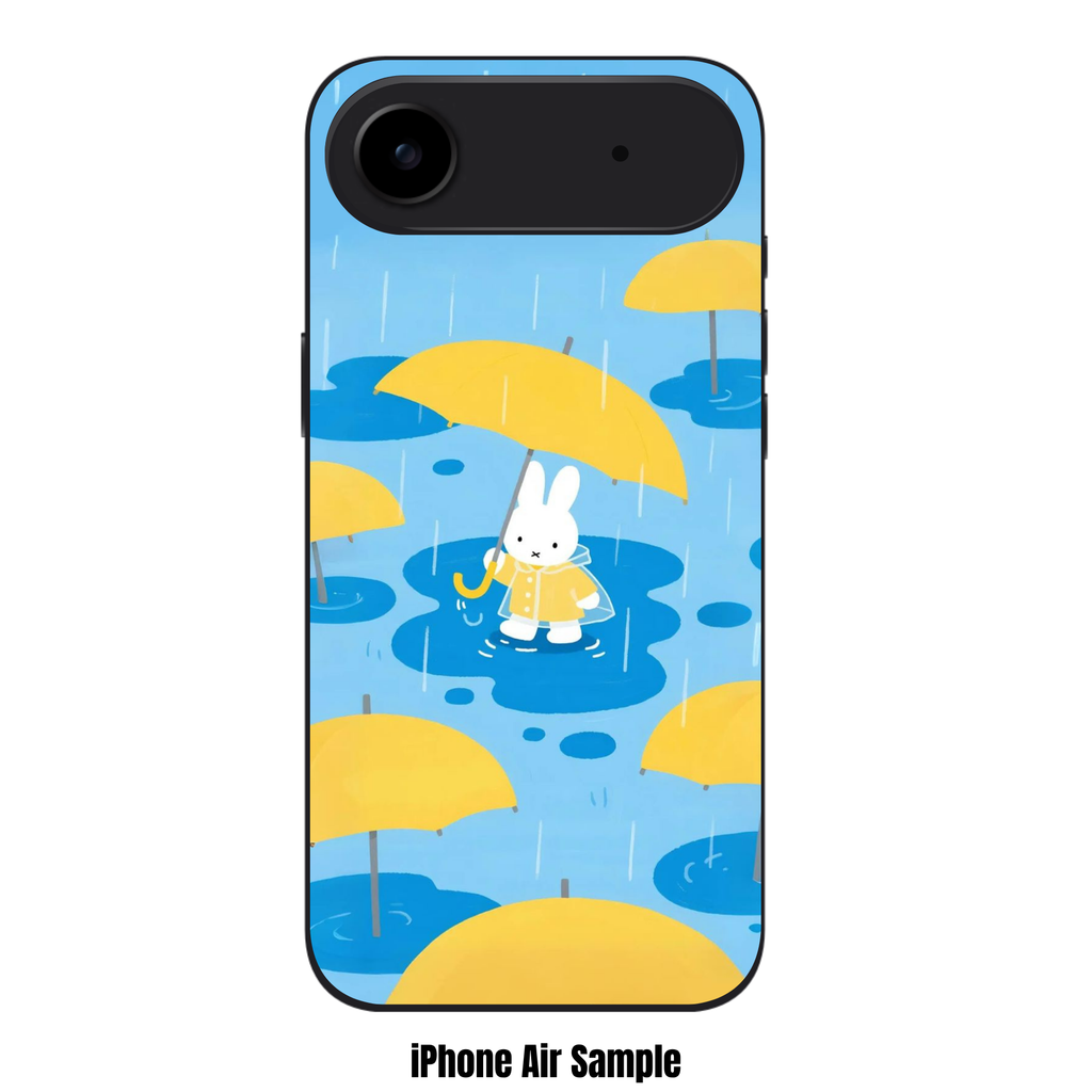 Miffy Phone Case For iPhone Samsung Galaxy Pixel - Miffy In Raincoat With Yellow Umbrellas In Light Blue Background