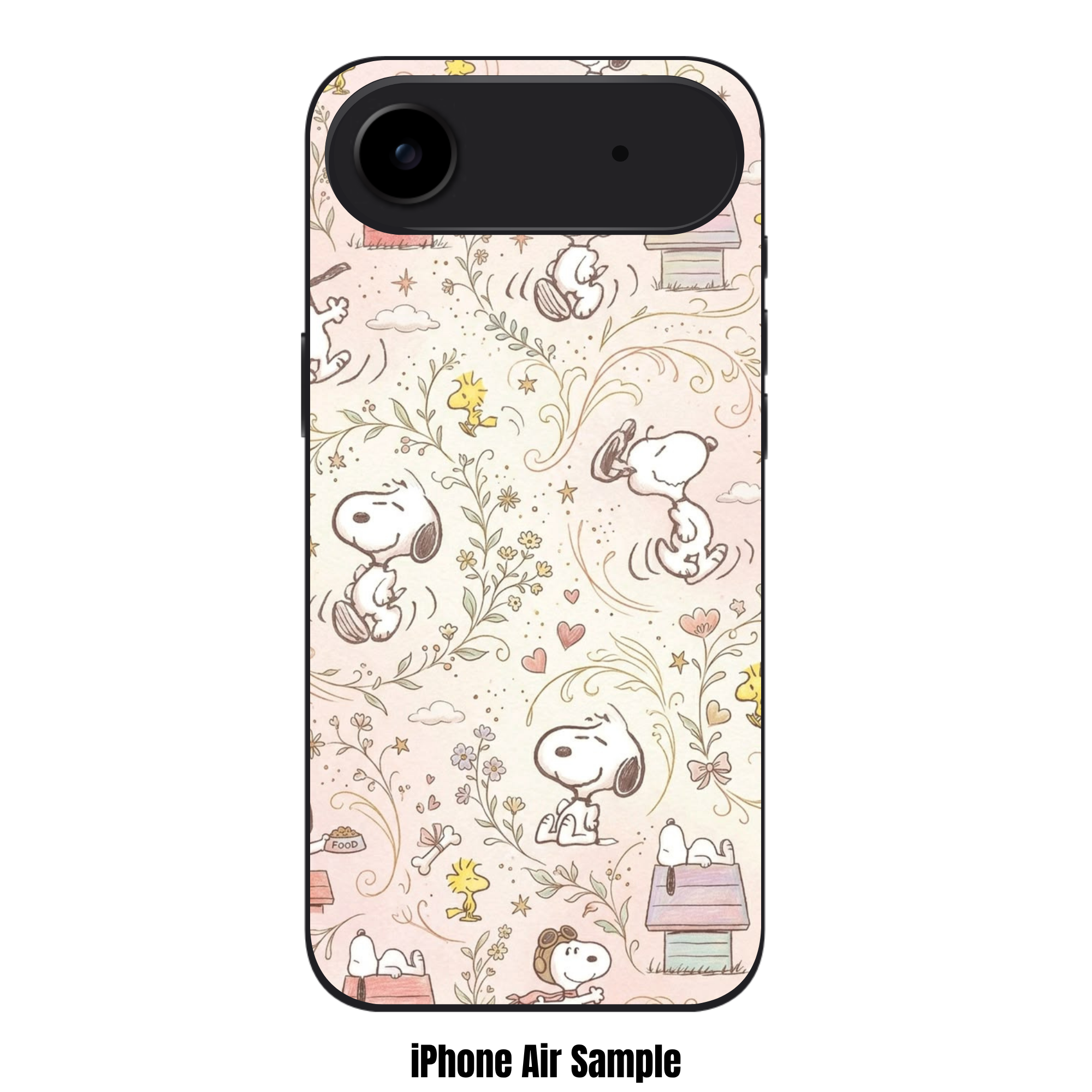 Peanuts Snoopy Phone Case For iPhone Samsung Galaxy Pixel - Peanuts Snoopy And Woodstock Pattern With Flowers And Doghouses On Light Pink Background