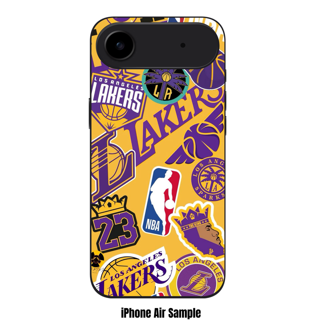 NBA Los Angeles Lakers Phone Case For iPhone Samsung Galaxy Pixel - Los Angeles Lakers Logo And Stickers Collage On Gold Background