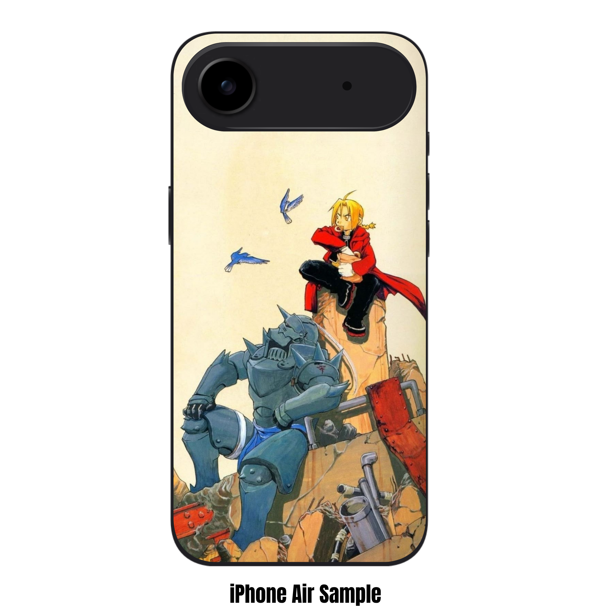 Fullmetal Alchemist Phone Case For iPhone Samsung Galaxy Pixel - Edward And Alphonse Elric Sitting On Ruins Under Pale Yellow Sky Background