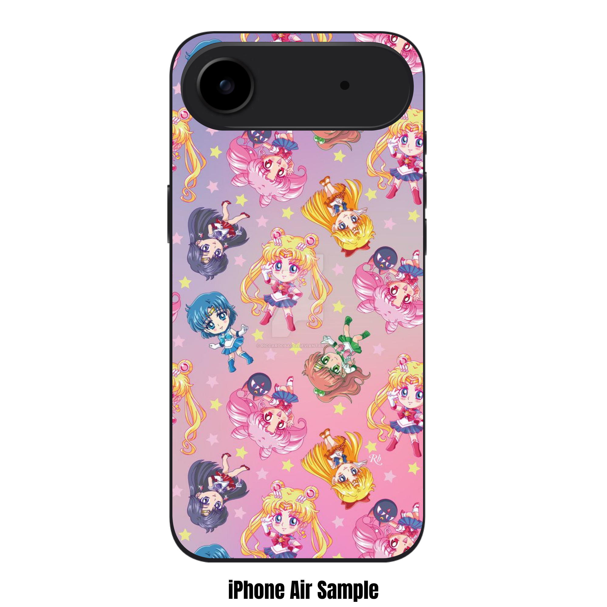 Sailor Moon Phone Case For iPhone Samsung Galaxy Pixel - Sailor Guardians Chibi Characters Seamless Pattern On Pastel Gradient Background