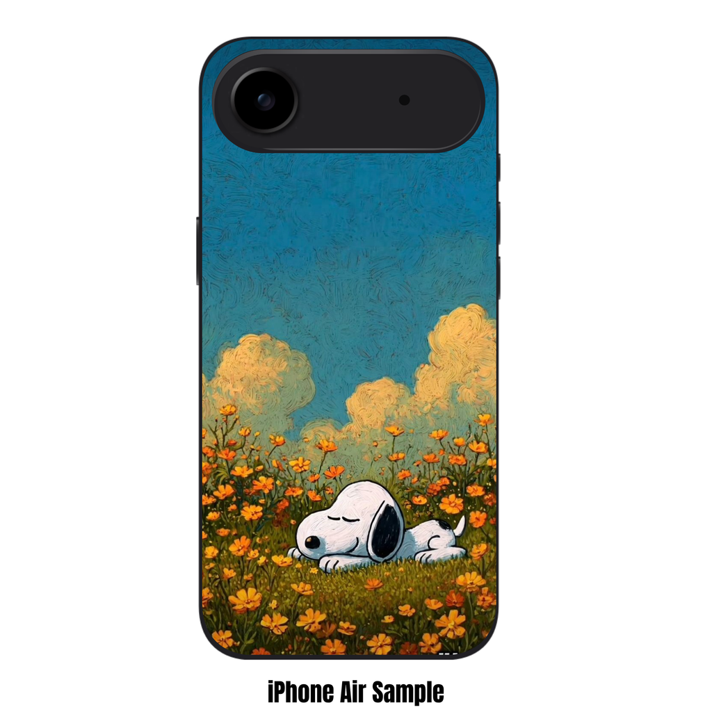 Peanuts Snoopy Phone Case For iPhone Samsung Galaxy Pixel - Peanuts Snoopy Sleeping In Orange Flower Field Under Blue Sky Background