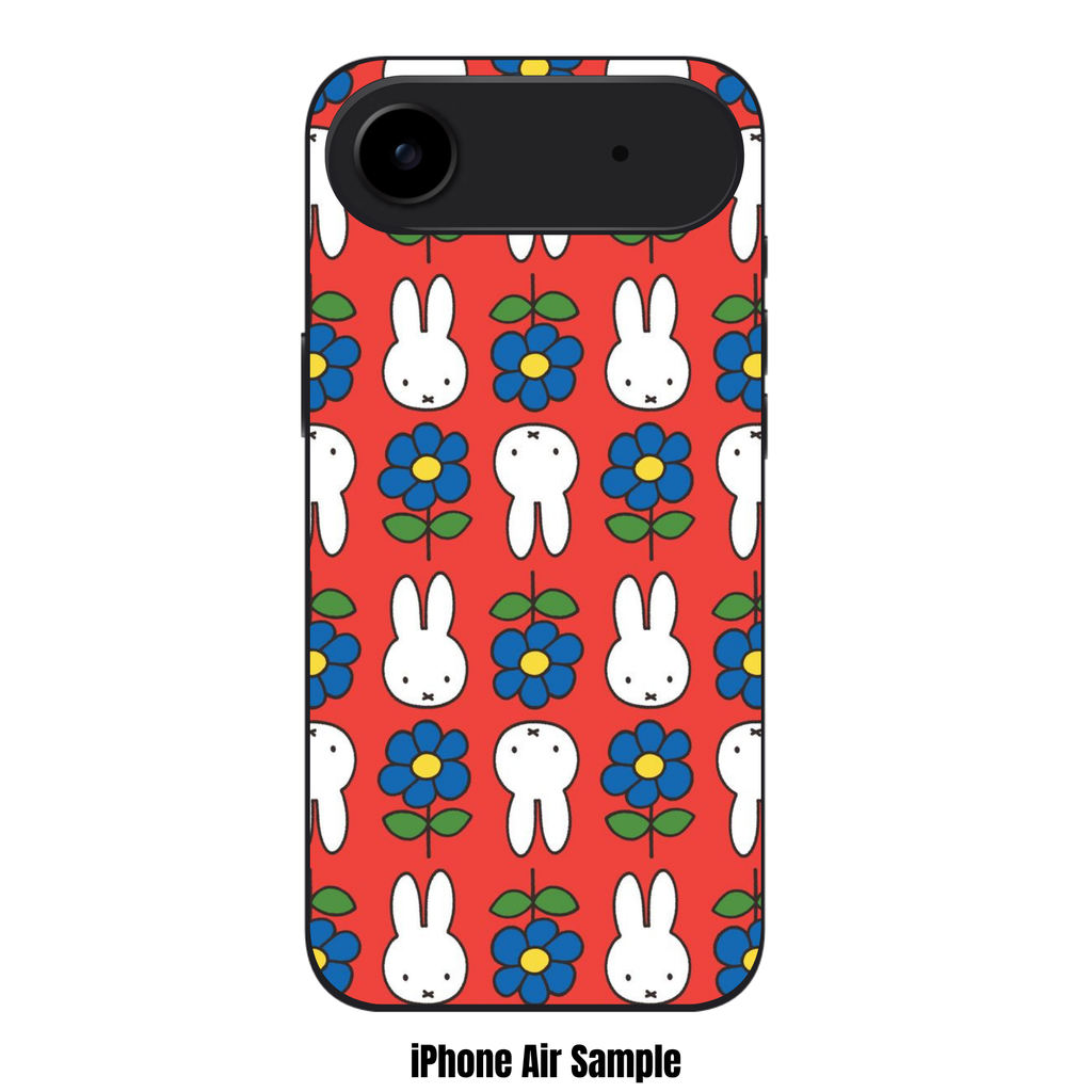 Miffy Phone Case For iPhone Samsung Galaxy Pixel - Miffy Faces And Blue Flowers Pattern In Orange Background