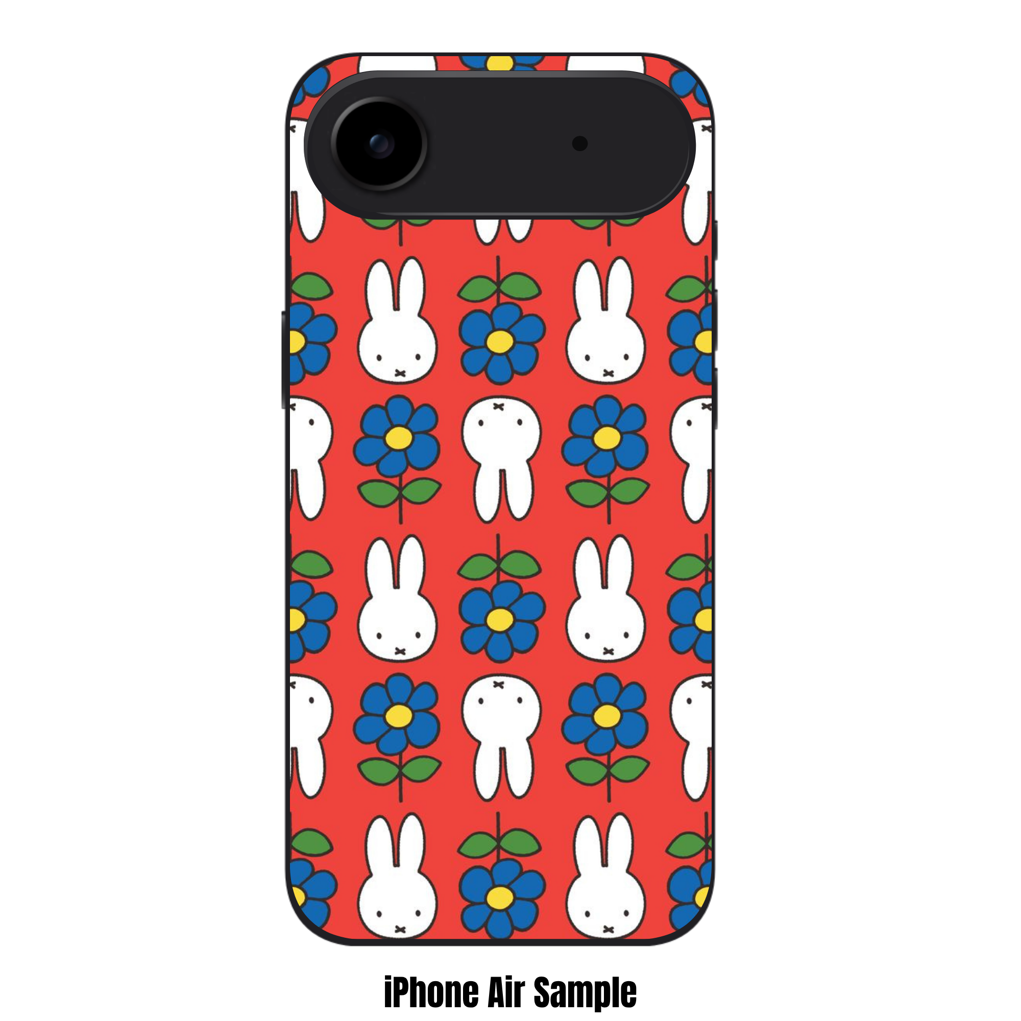 Miffy Phone Case For iPhone Samsung Galaxy Pixel - Miffy Faces And Blue Flowers Pattern In Orange Background