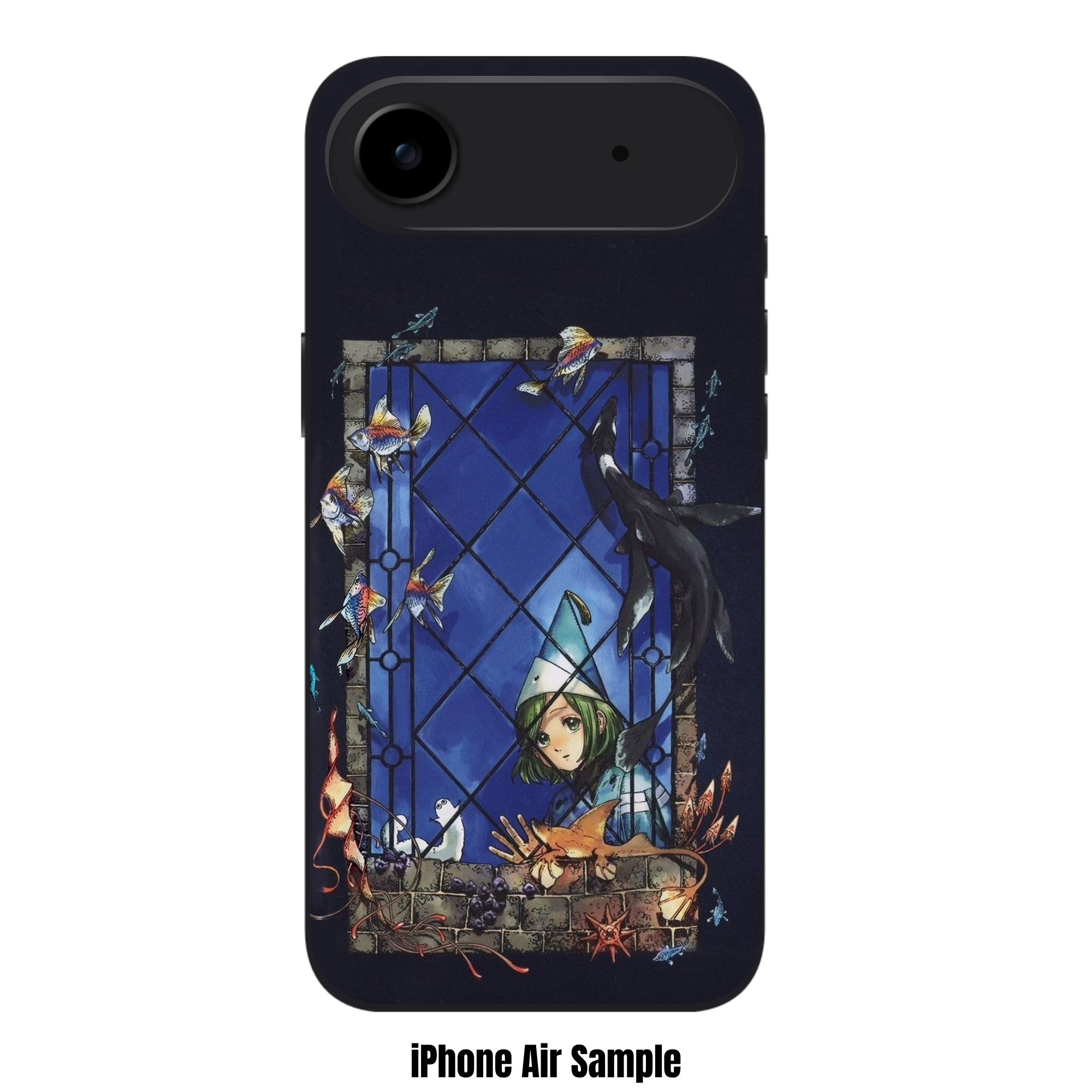 Witch Hat Atelier Coco Phone Case For iPhone Samsung Galaxy Pixel - Coco Peeking Through Window At Swimming Sea Creatures On Black Background