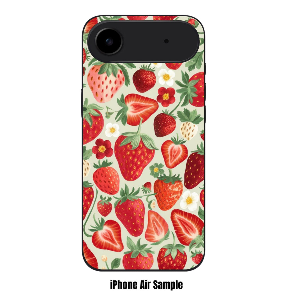 Strawberry Pattern Phone Case For iPhone Samsung Galaxy Pixel - Illustrated Strawberry And Flower Pattern On Cream Background