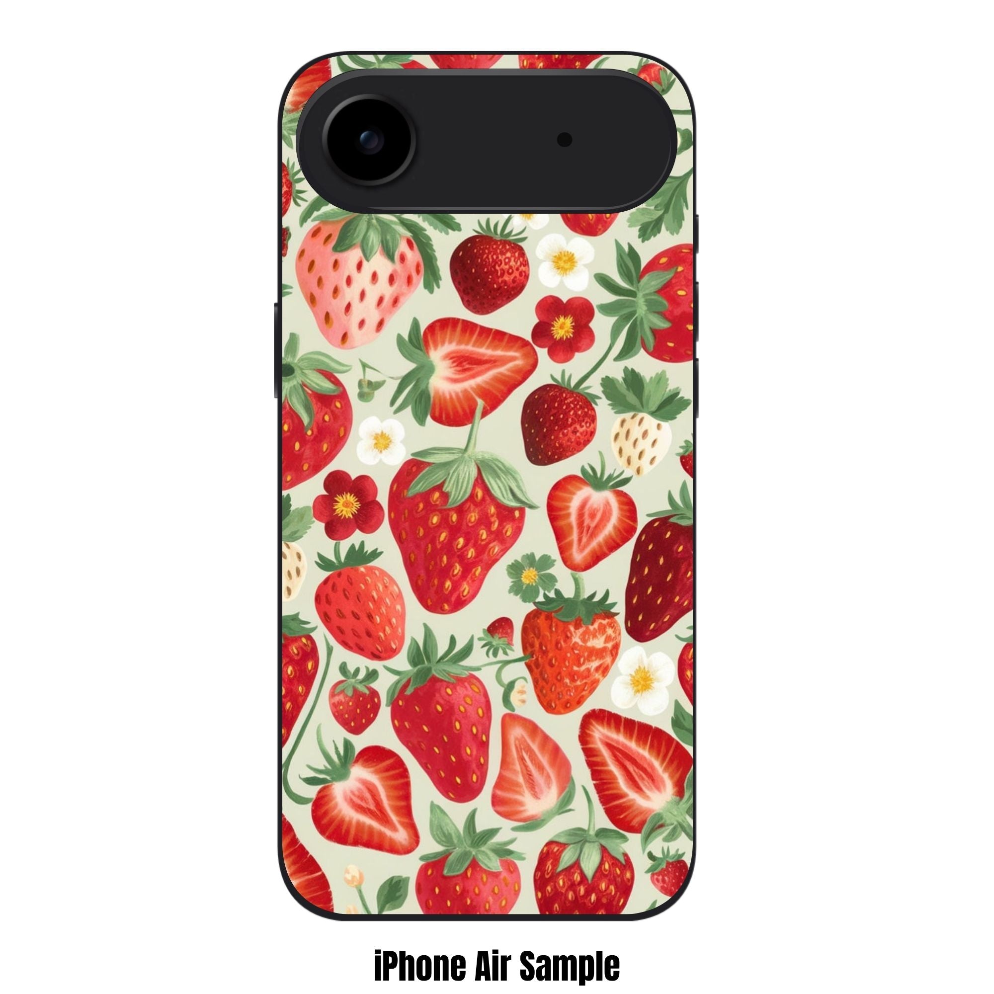 Strawberry Pattern Phone Case For iPhone Samsung Galaxy Pixel - Illustrated Strawberry And Flower Pattern On Cream Background