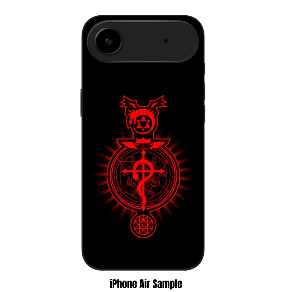 Fullmetal Alchemist Phone Case For iPhone Samsung Galaxy Pixel - Glowing Red Flamel And Transmutation Circle Symbols On Black Background