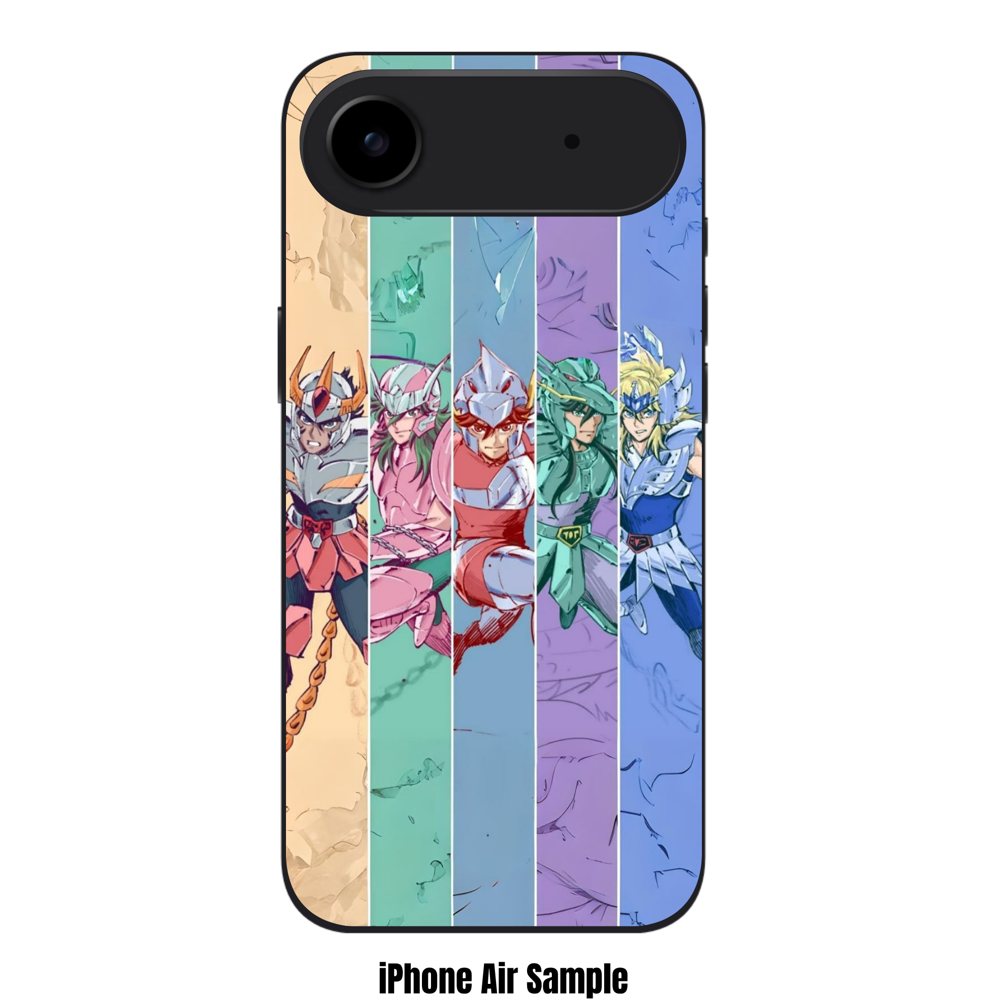 Saint Seiya Knights Of The Zodiac Phone Case For iPhone Samsung Galaxy Pixel - Saint Seiya Bronze Saints Vertical Panel Illustrations On Multicolored Background