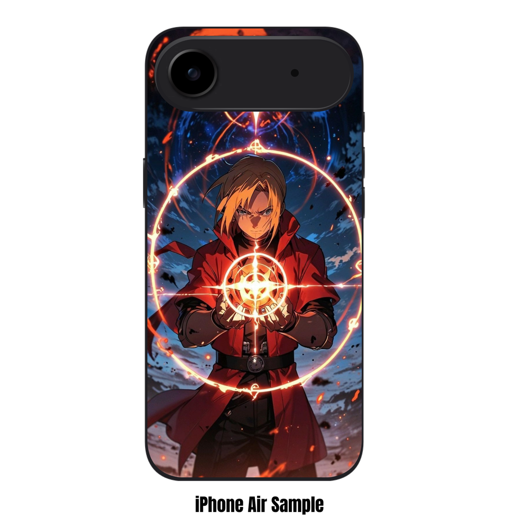 Fullmetal Alchemist Edward Phone Case For iPhone Samsung Galaxy Pixel - Edward Elric Performing Alchemy Within A Flaming Transmutation Circle On Dark Blue Background