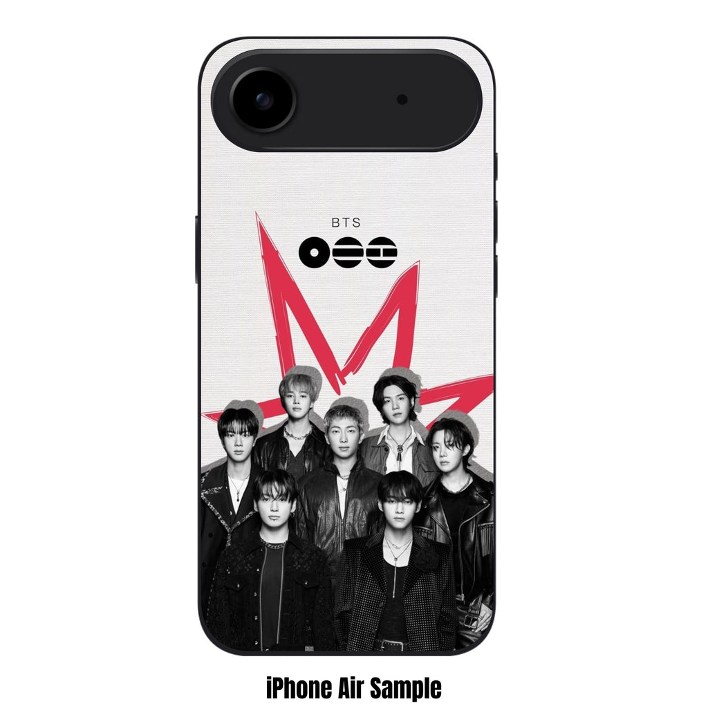 BTS Phone Case For iPhone Samsung Galaxy Pixel - BTS Group Photo With Red Star On Textured White Background