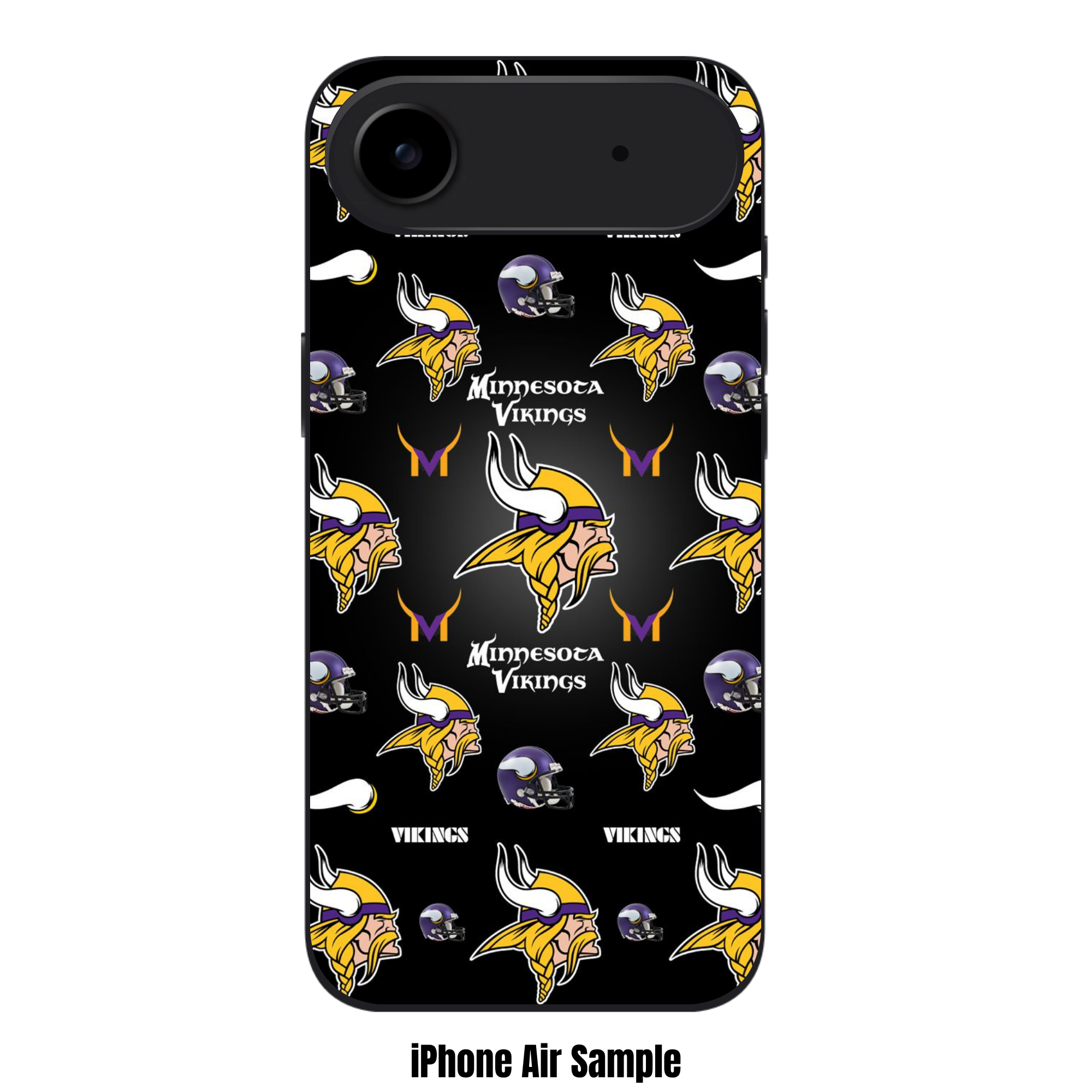 NFL Minnesota Vikings Phone Case For iPhone Samsung Galaxy Pixel - Minnesota Vikings Logos And Helmets Pattern On Black Background