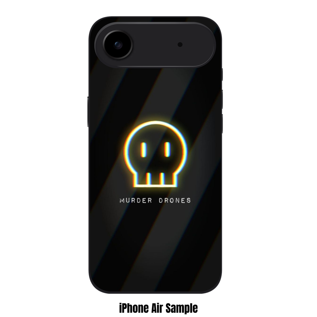 Murder Drones Phone Case For iPhone Samsung Galaxy Pixel - Glitch Logo On Black And Charcoal Diagonal Stripes Background