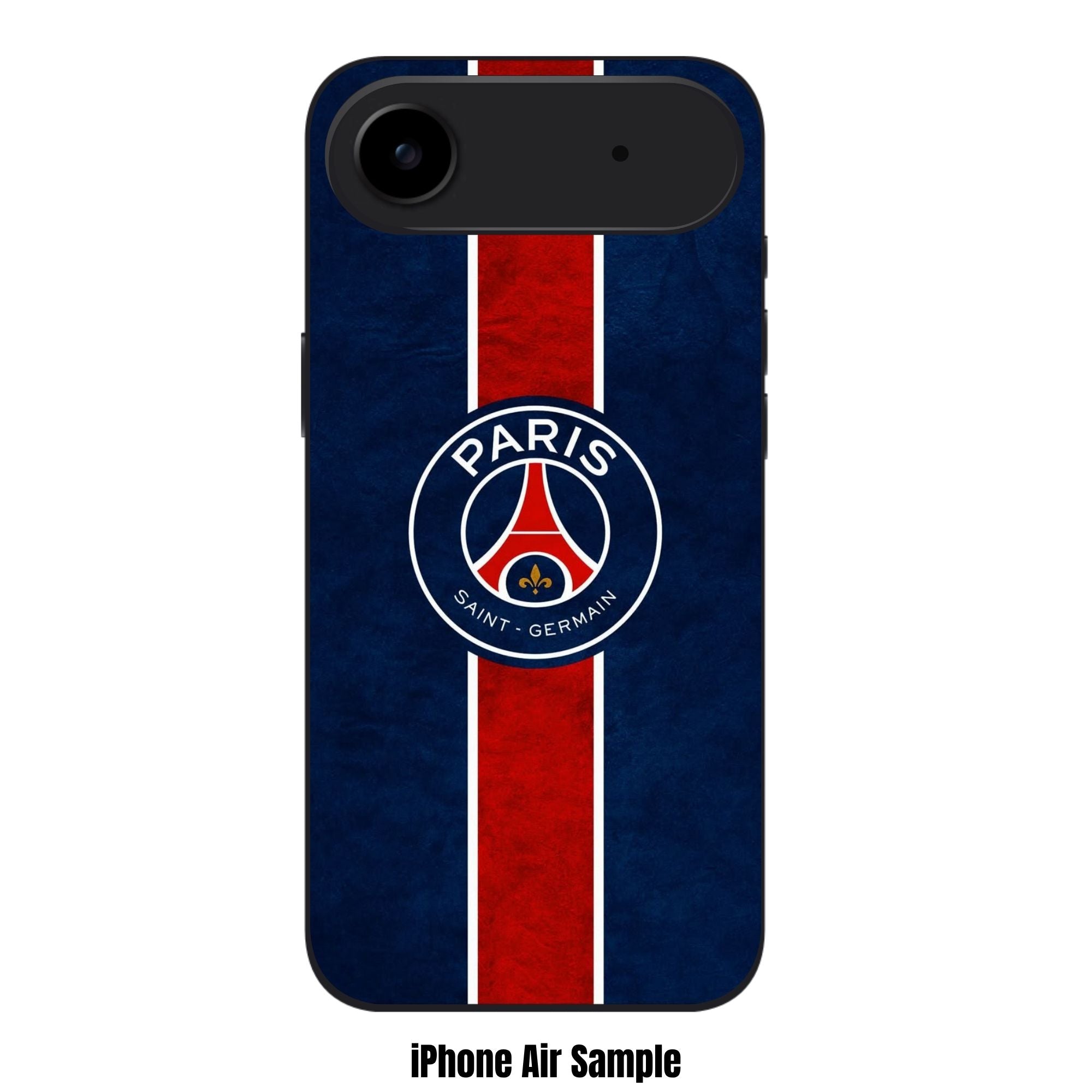 Paris Saint Germain FC Phone Case For iPhone Samsung Galaxy Pixel - Paris Saint Germain FC Crest On Textured Blue Background With Vertical Red Stripe