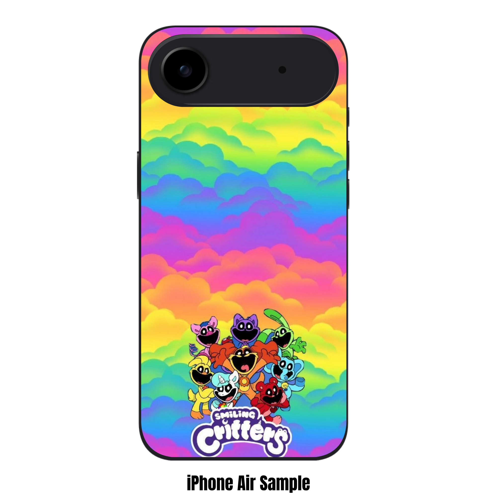 Poppy Playtime Phone Case For iPhone Samsung Galaxy Pixel - Smiling Critters On Rainbow Cloud Pattern Background