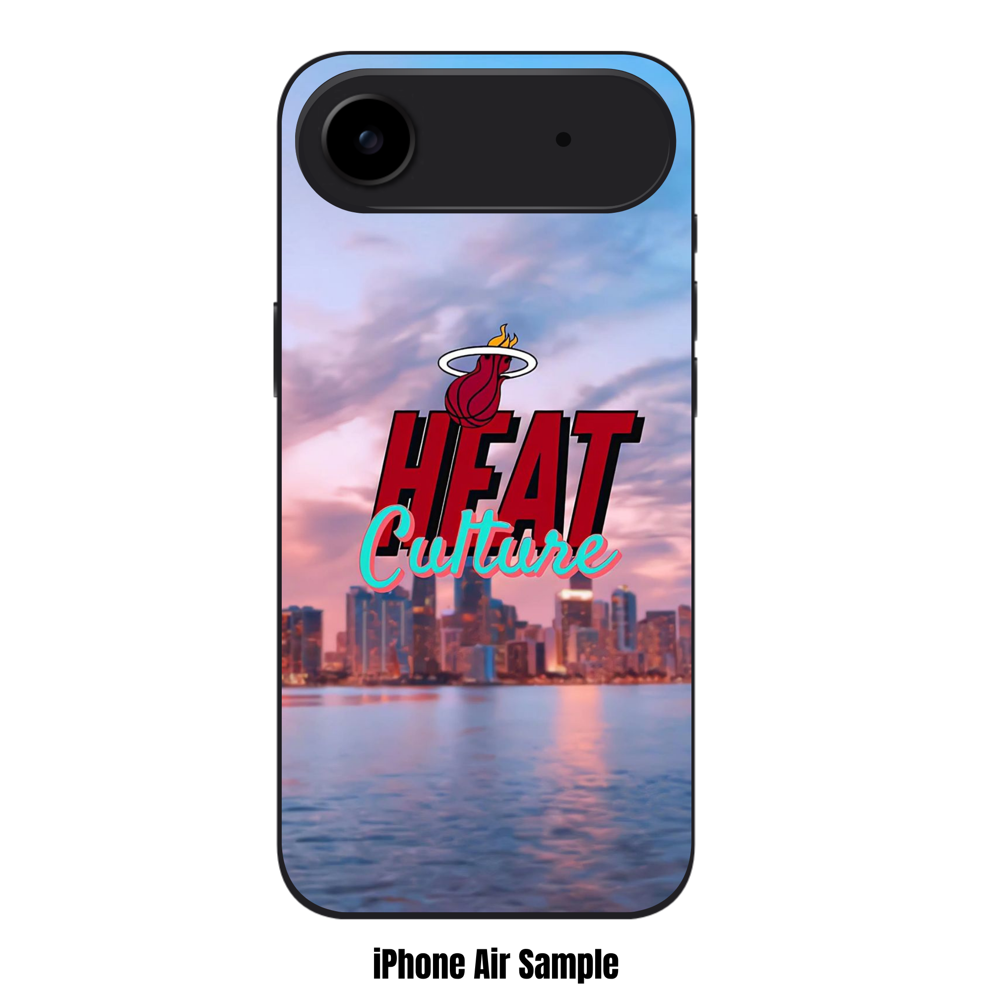 NBA Miami Heat Phone Case For iPhone Samsung Galaxy Pixel - Miami Heat Logo Over Miami Skyline Background