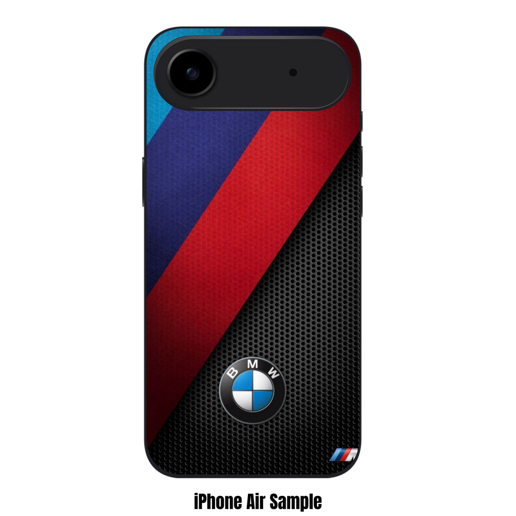 BMW Phone Case For iPhone Samsung Galaxy Pixel - BMW Logo And Diagonal M Stripes On Mesh Background