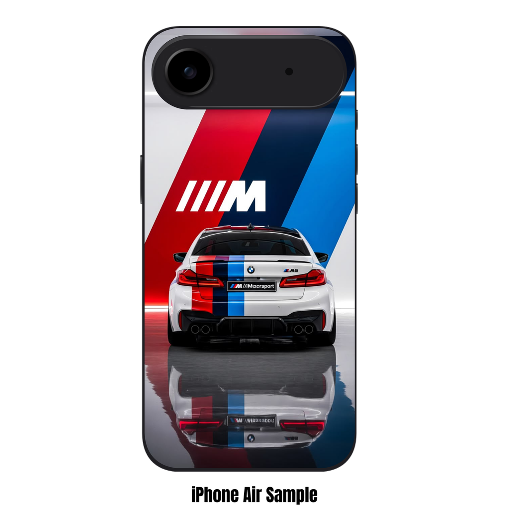 BMW Phone Case For iPhone Samsung Galaxy Pixel - BMW M5 MotoGP Safety Car And M Stripes On Reflective Floor Background